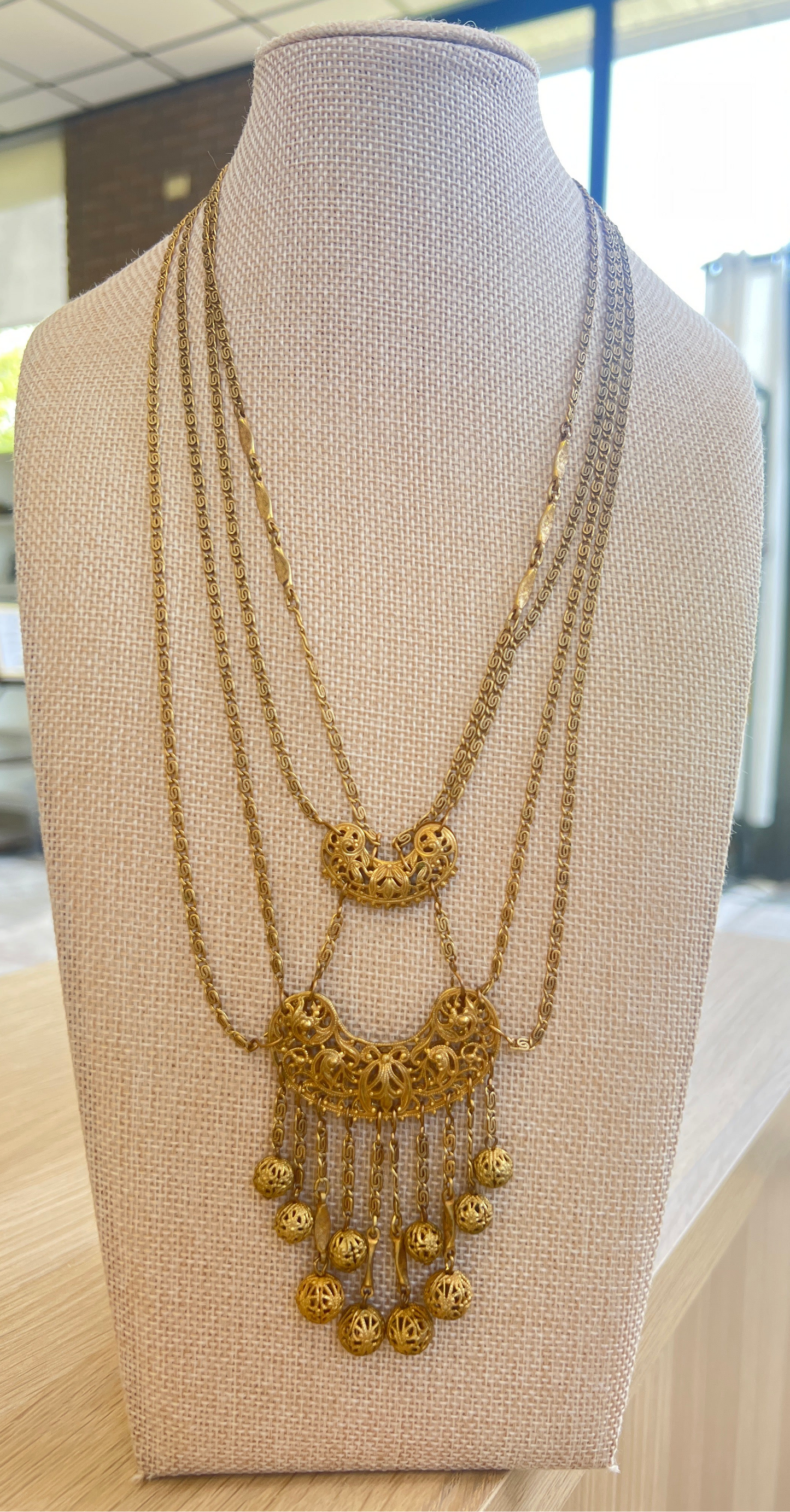 Vintage Multi Layer Fringe Statement Necklace