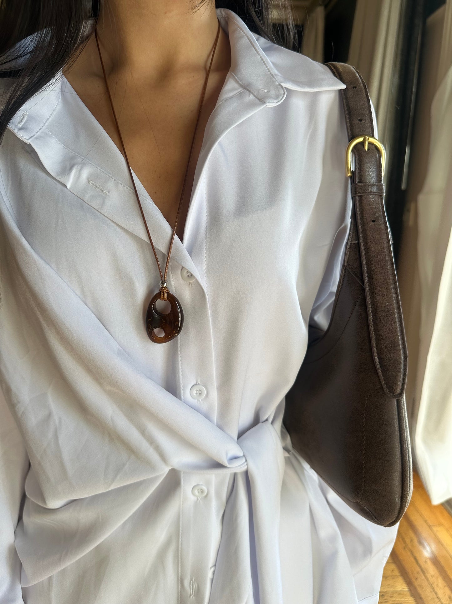 Coffee Bean Cord Pendant Necklace