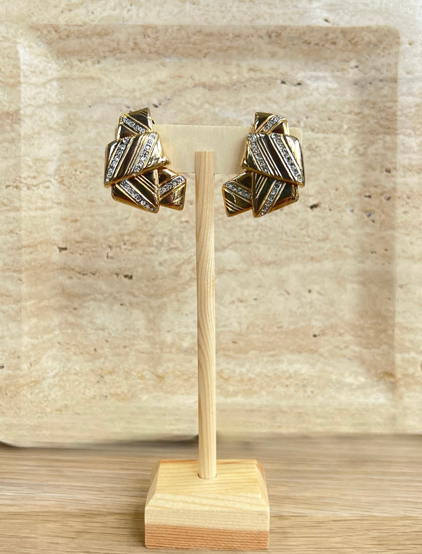 Vintage Gold Crystal Clip On Earrings