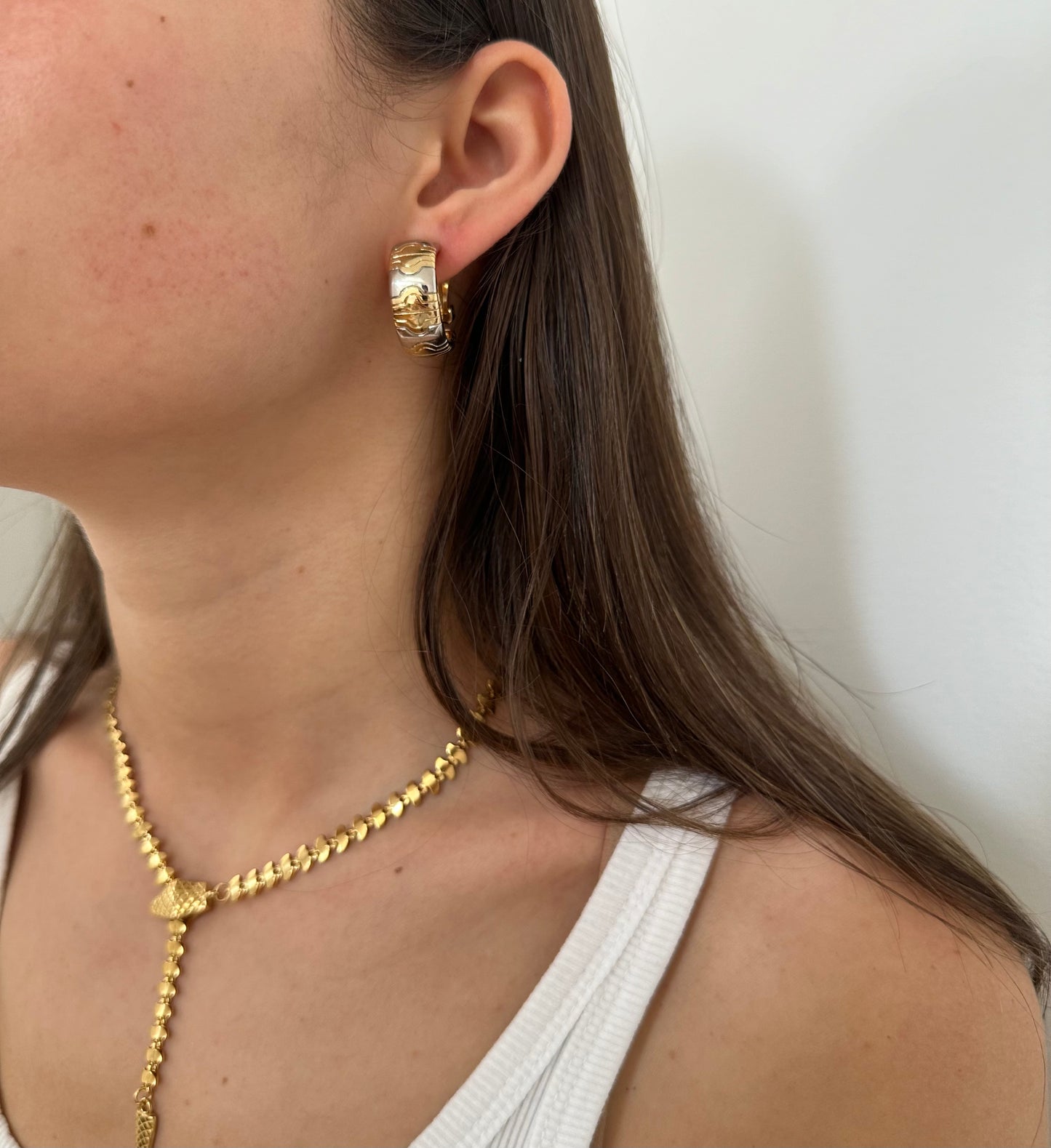 Parenthesis Link Two Tone Clip On Hoop Earring