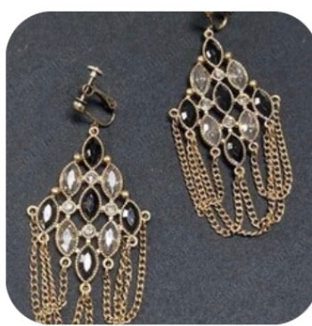 Vintage Long Black And Clear Rhinestone Earrings