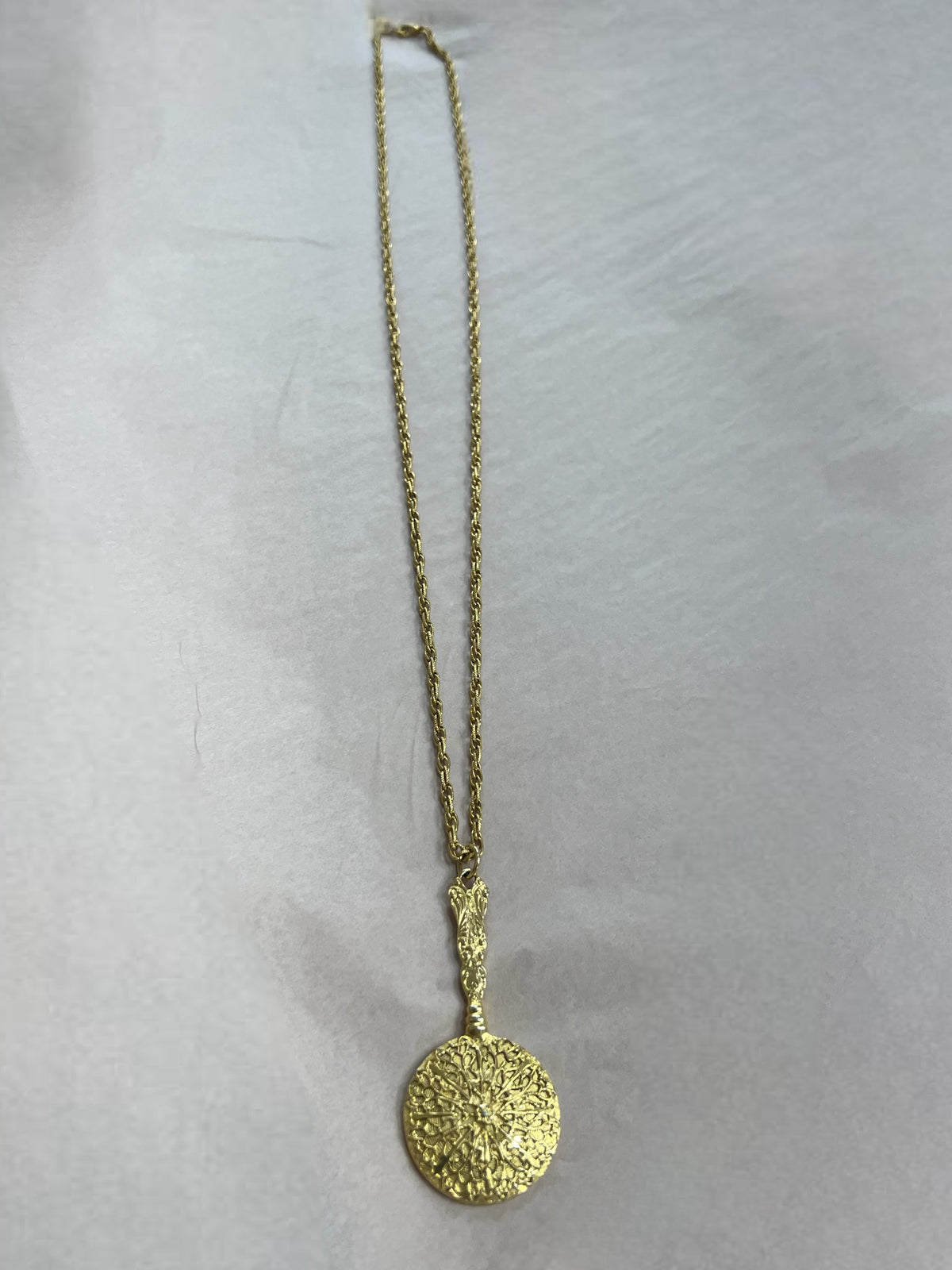 Gold Long Textured Circle Pendant Necklace