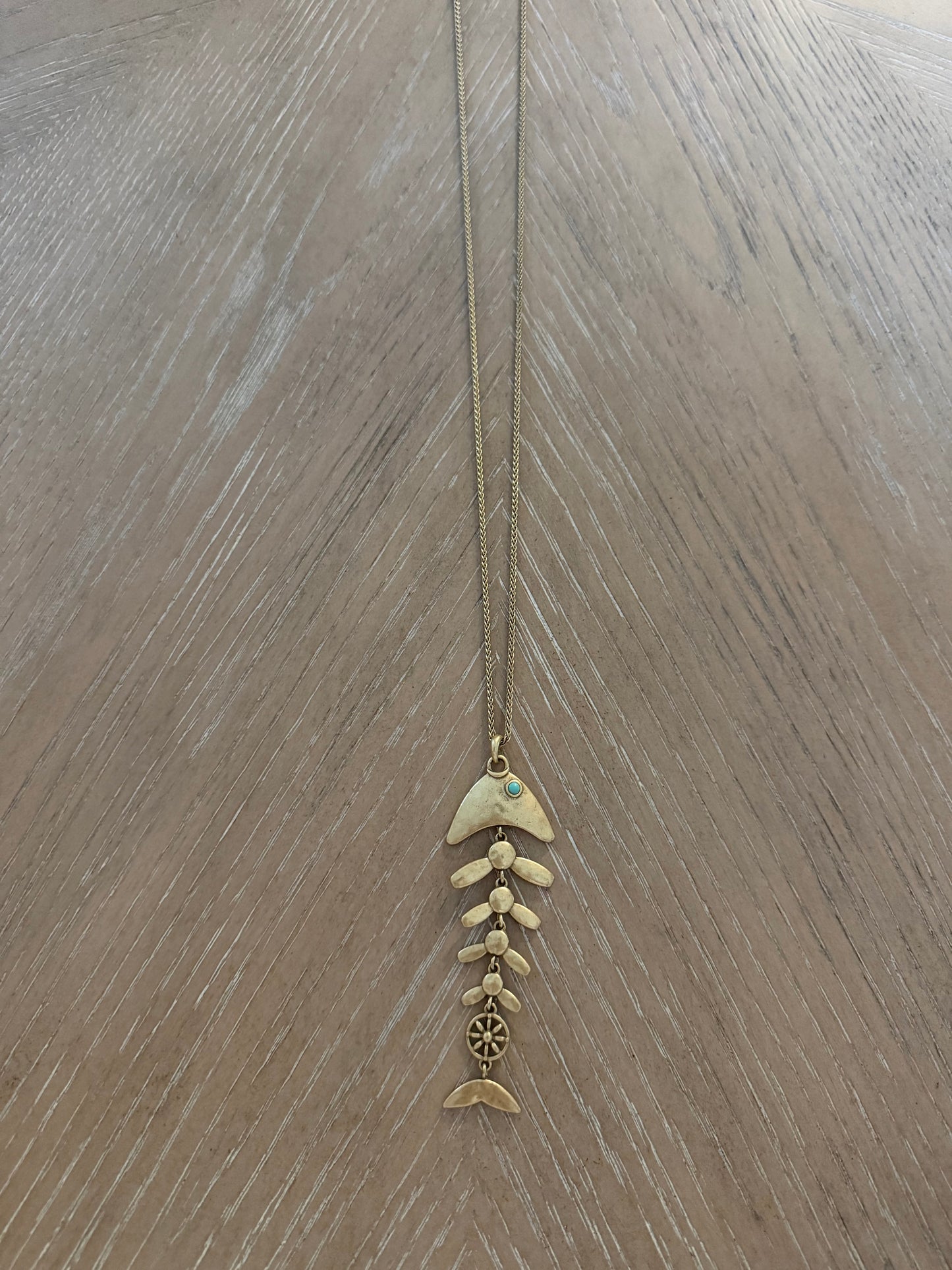 Vintage Gold Tone Fish Pendant With Turquoise Eye