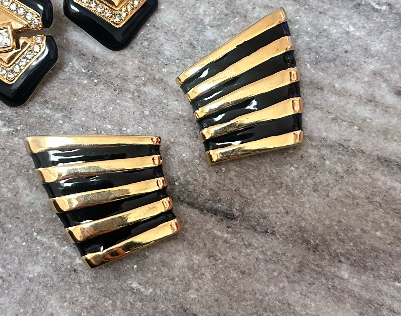 Gold And Black Clip On Earrings