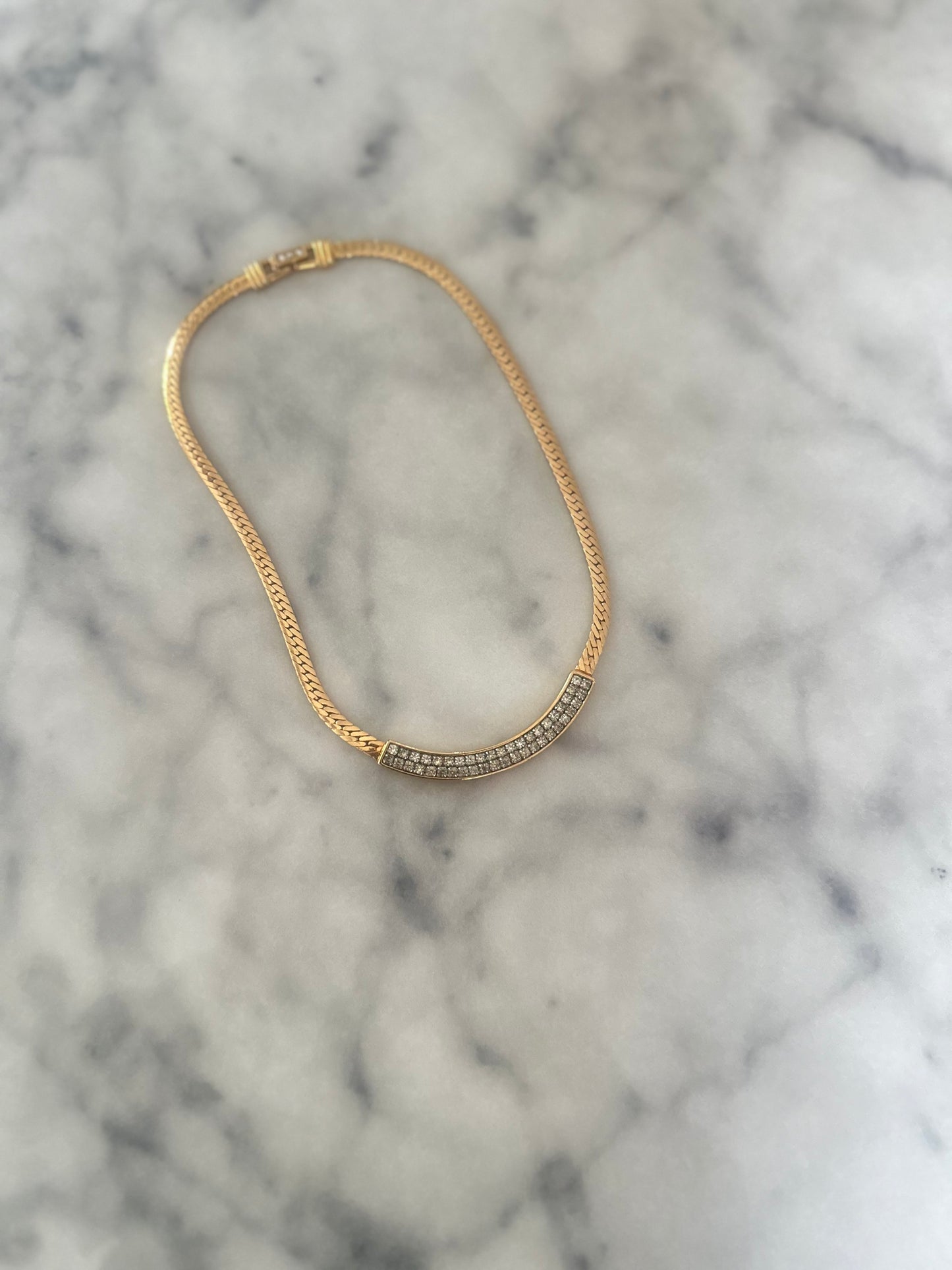 Gold and Crystal Collar Link Necklace