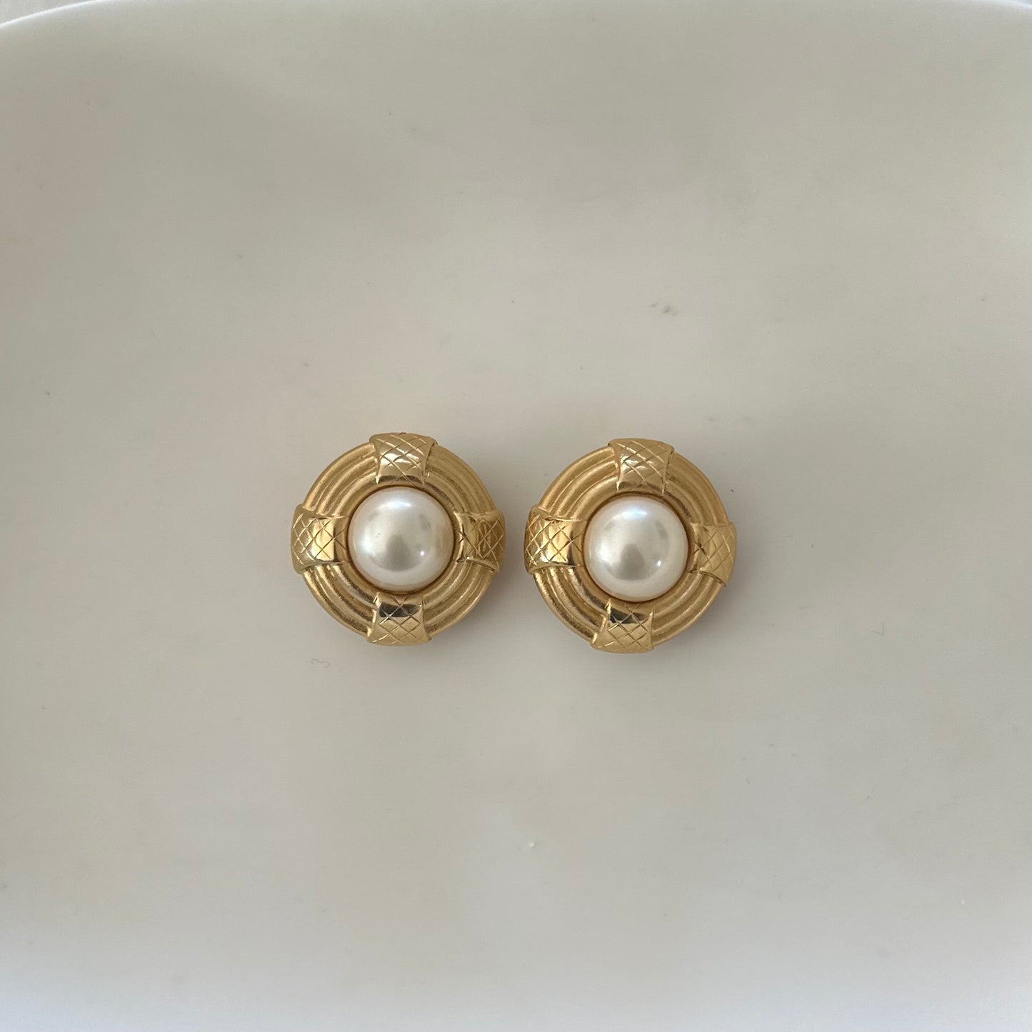 Gold and Pearl Circle Earrings