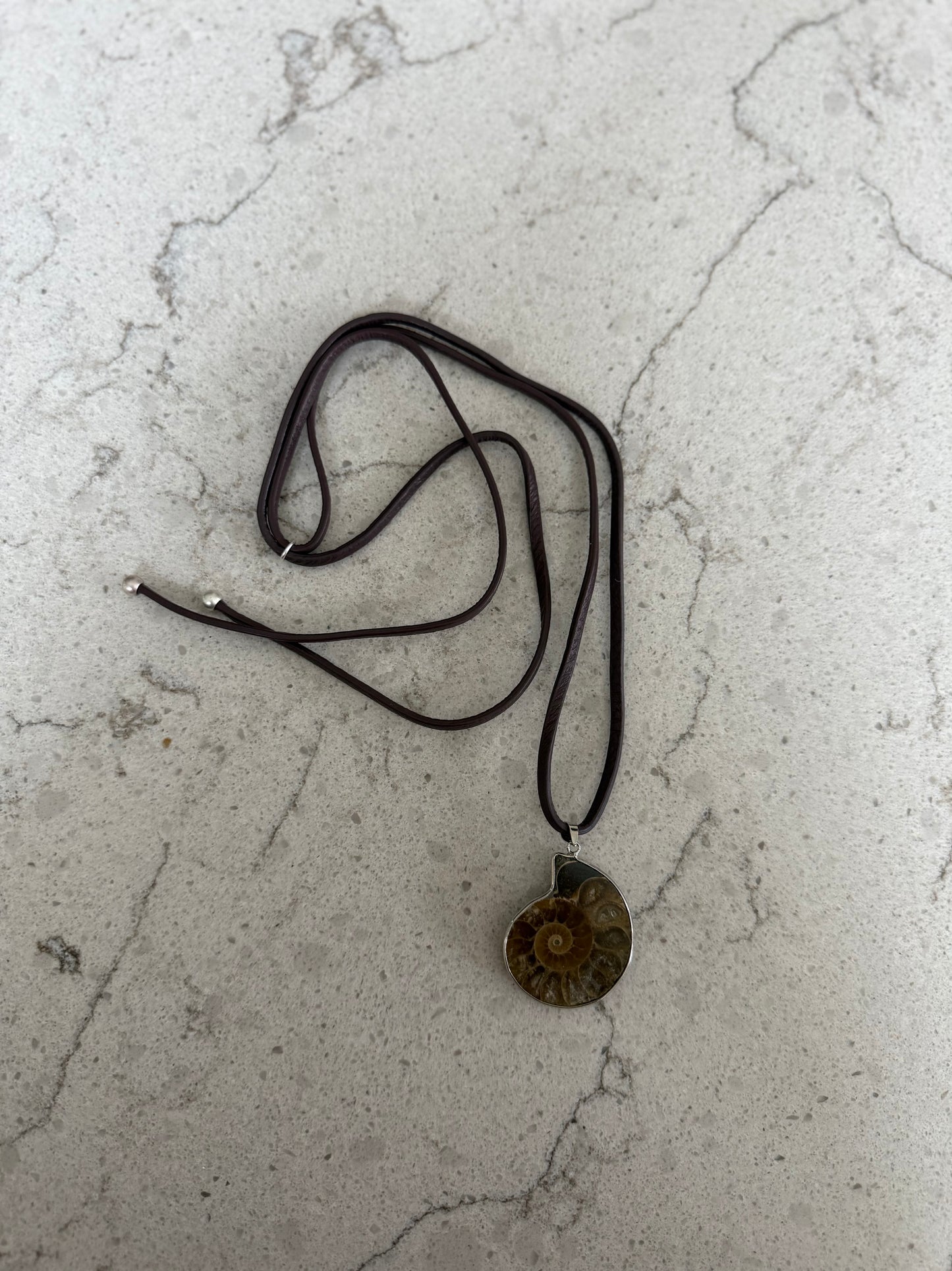Ammonite Fossil Leather Cord Necklace