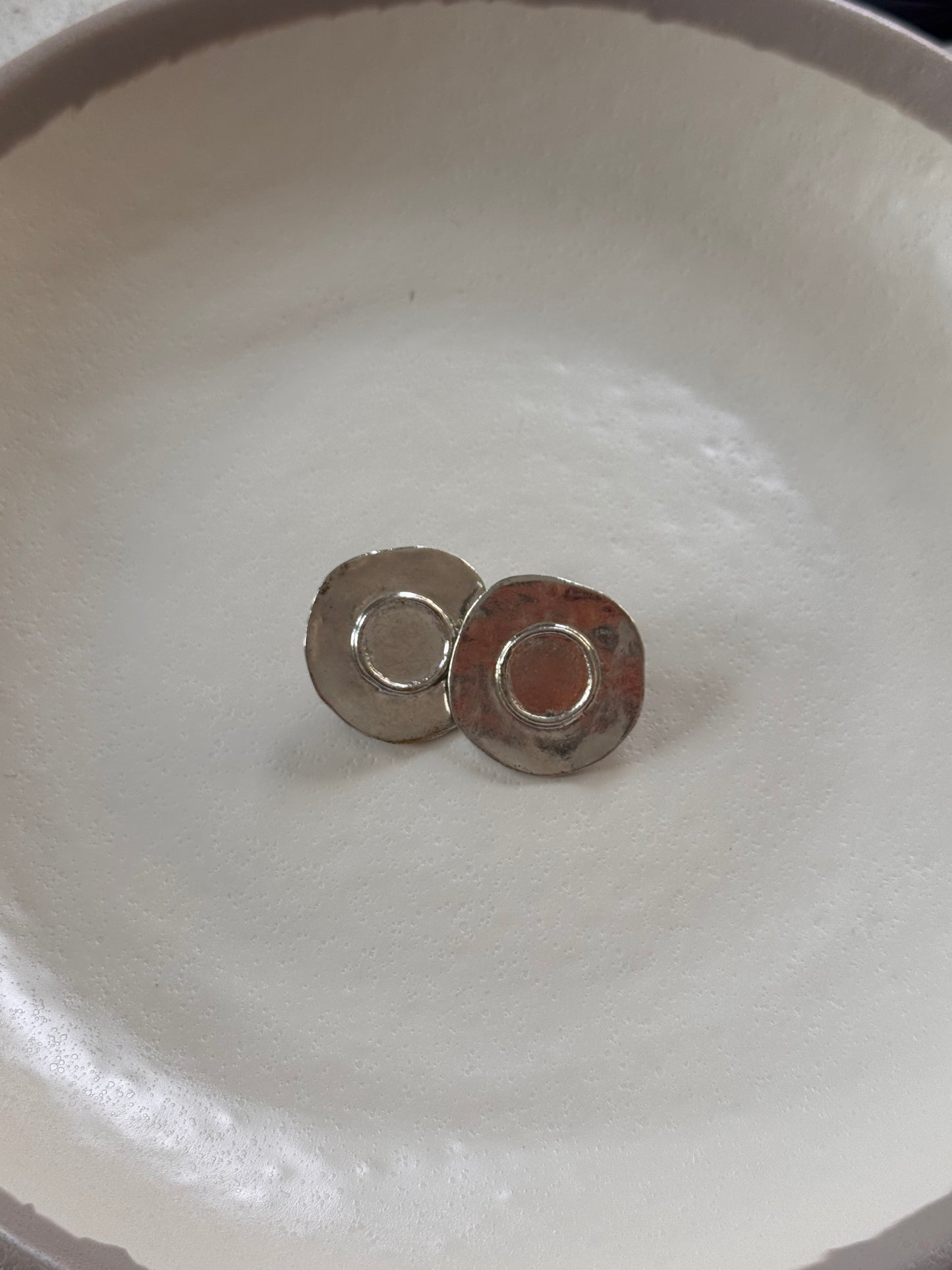 Silver Hammered Circle Earrings