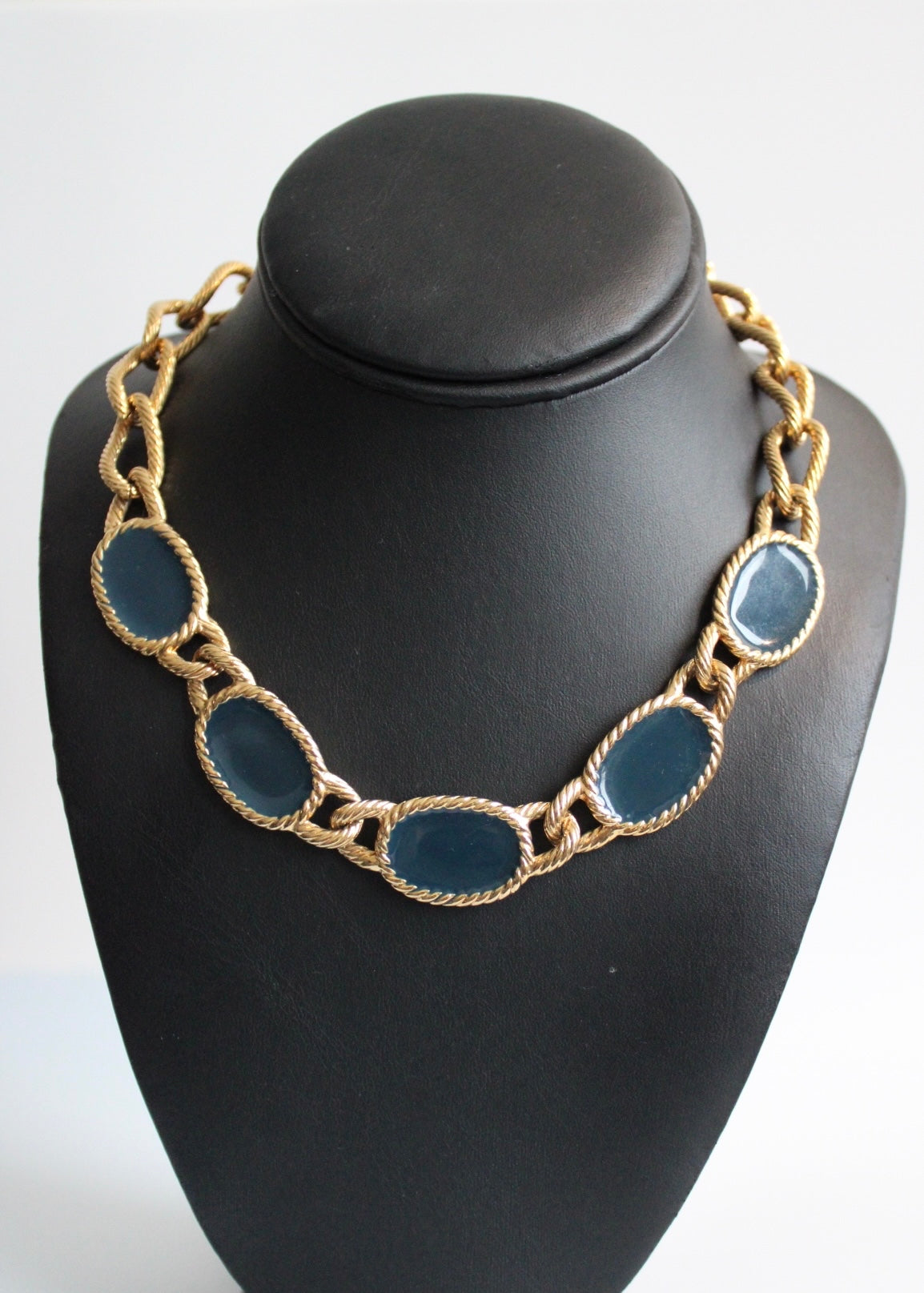 Gold & Navy Enamel Necklace