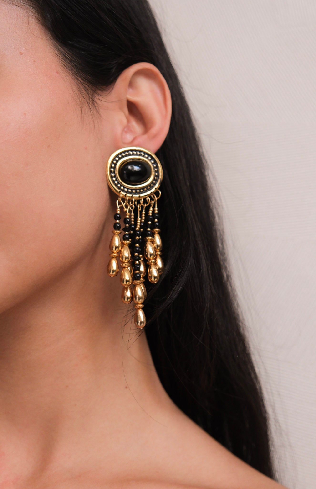 Vintage Gold & Black Long Statement Earrings