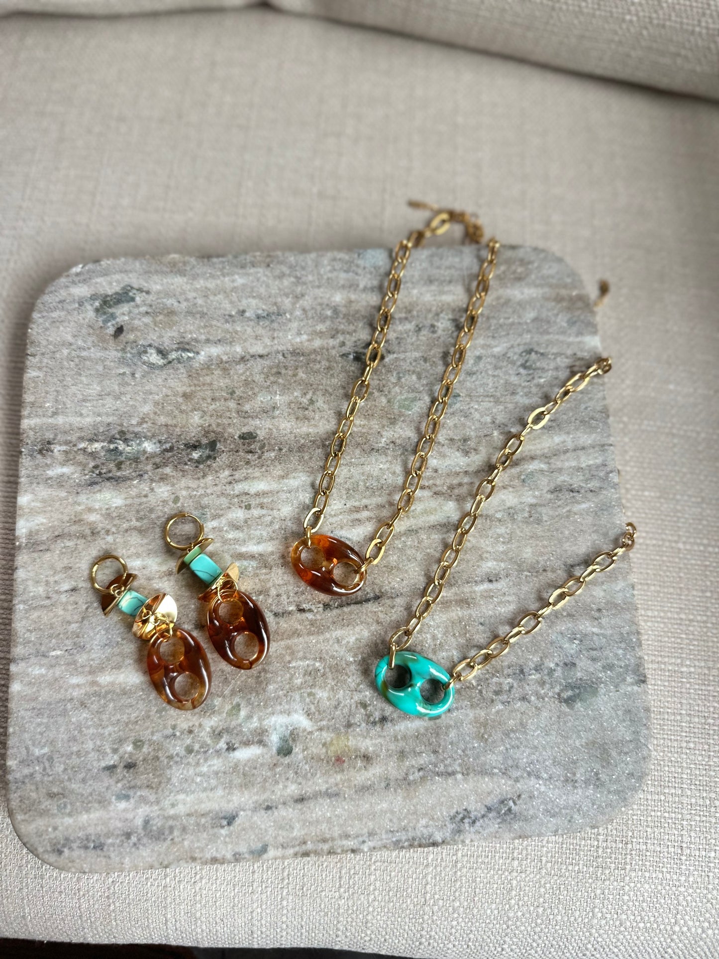 Turquoise Coffee Bean Necklace & Earrings Set
