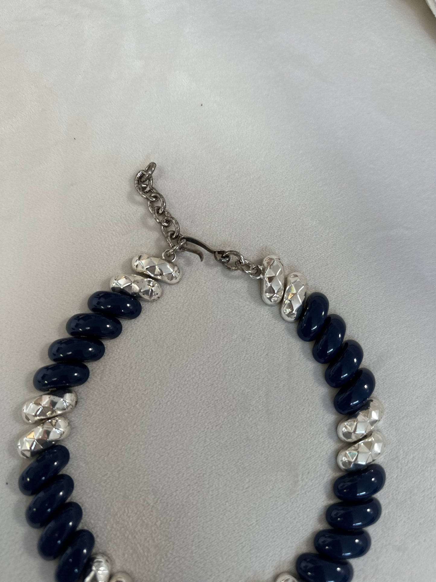 Navy Enamel and Silver Tear Drop Collar Necklace