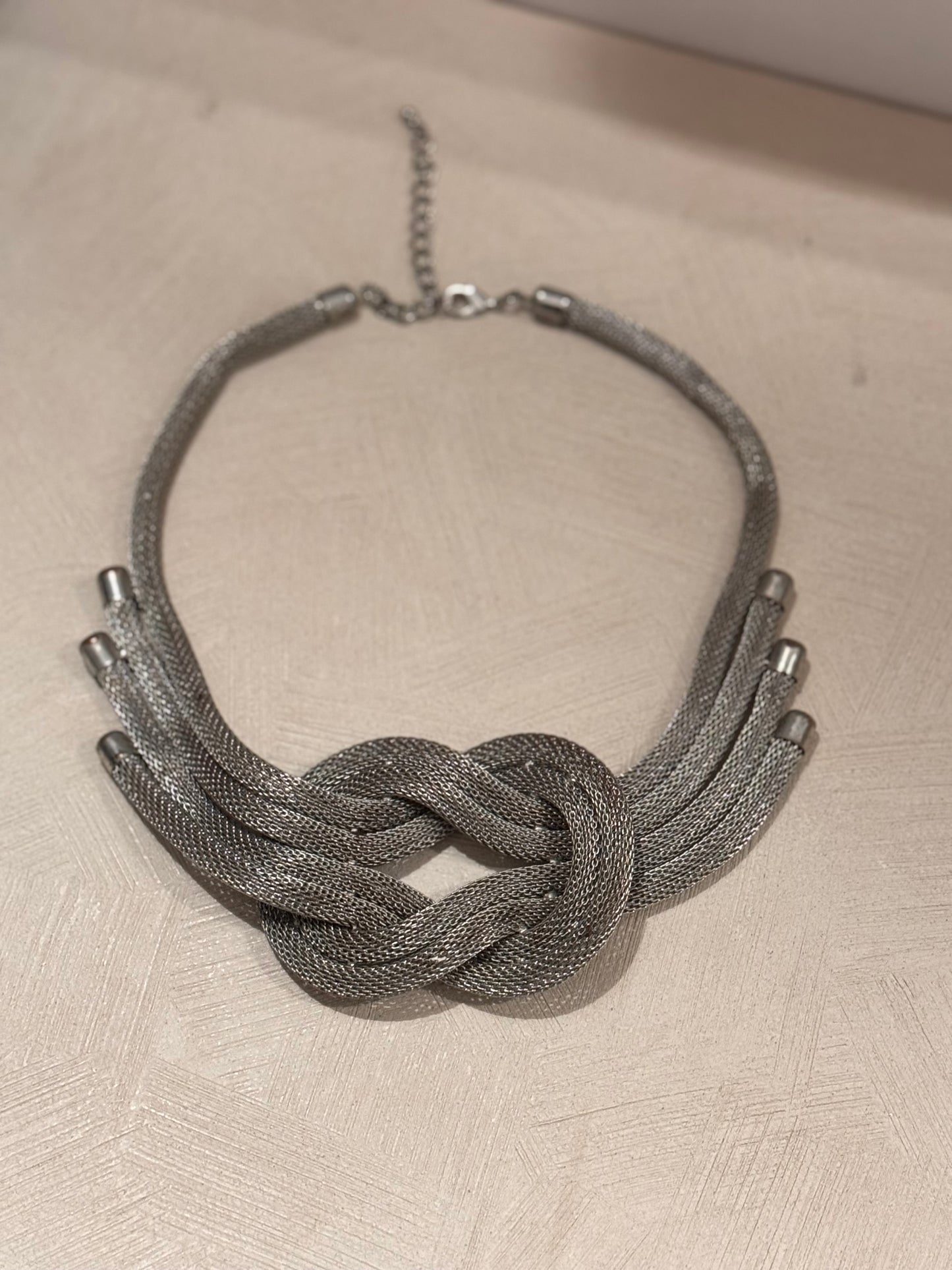 Vintage Silver Mesh Rope Statement Necklace