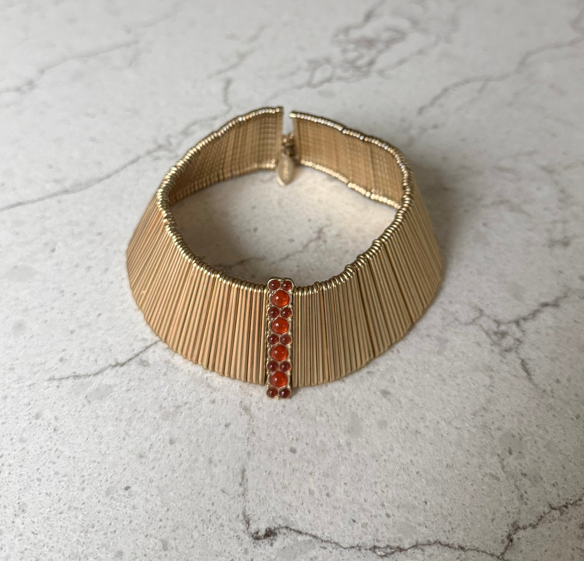 Gold Collar Necklace With Orange And Red Colored Stone