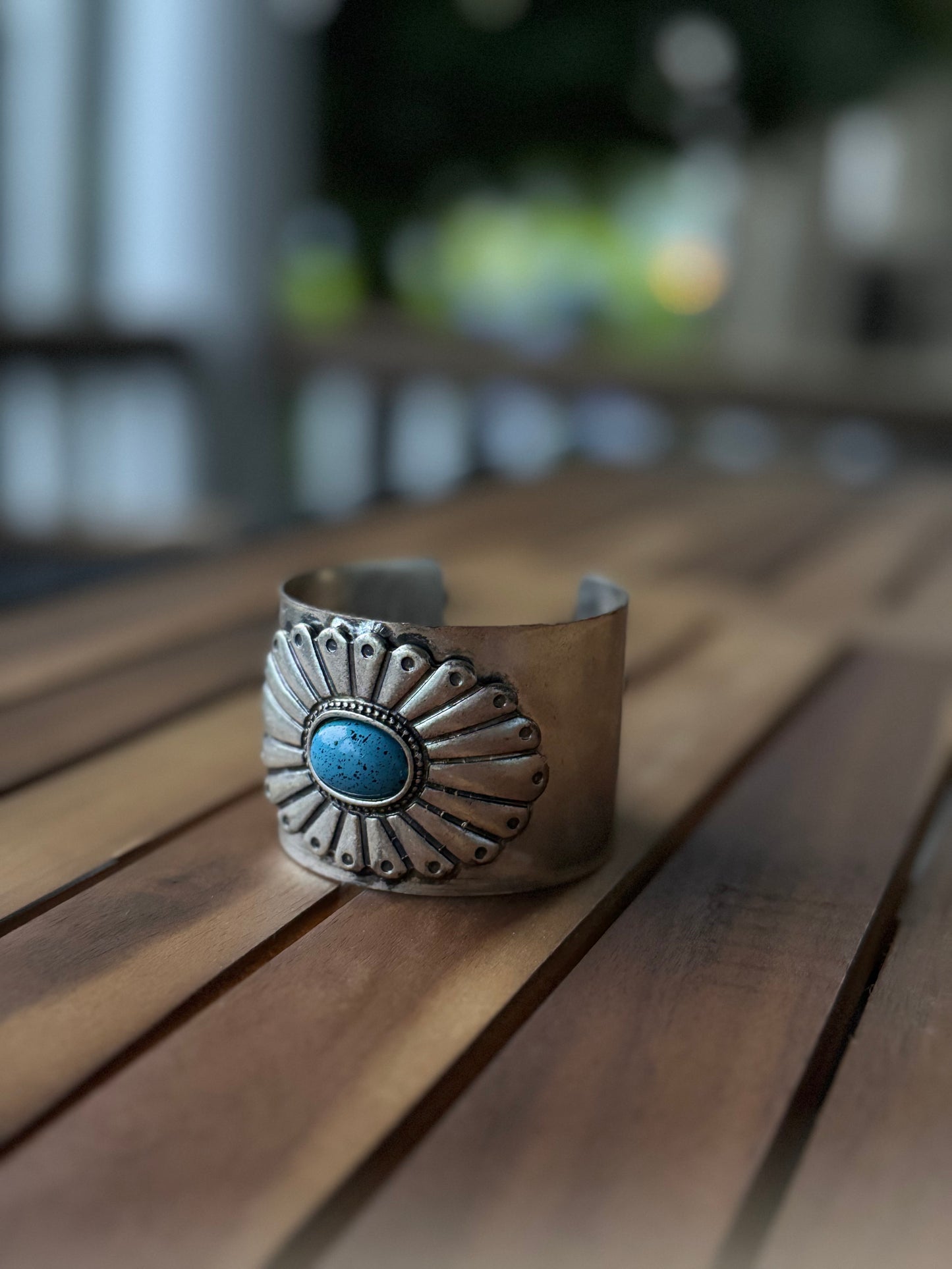 Turquoise And Silver Adjustable Cuff