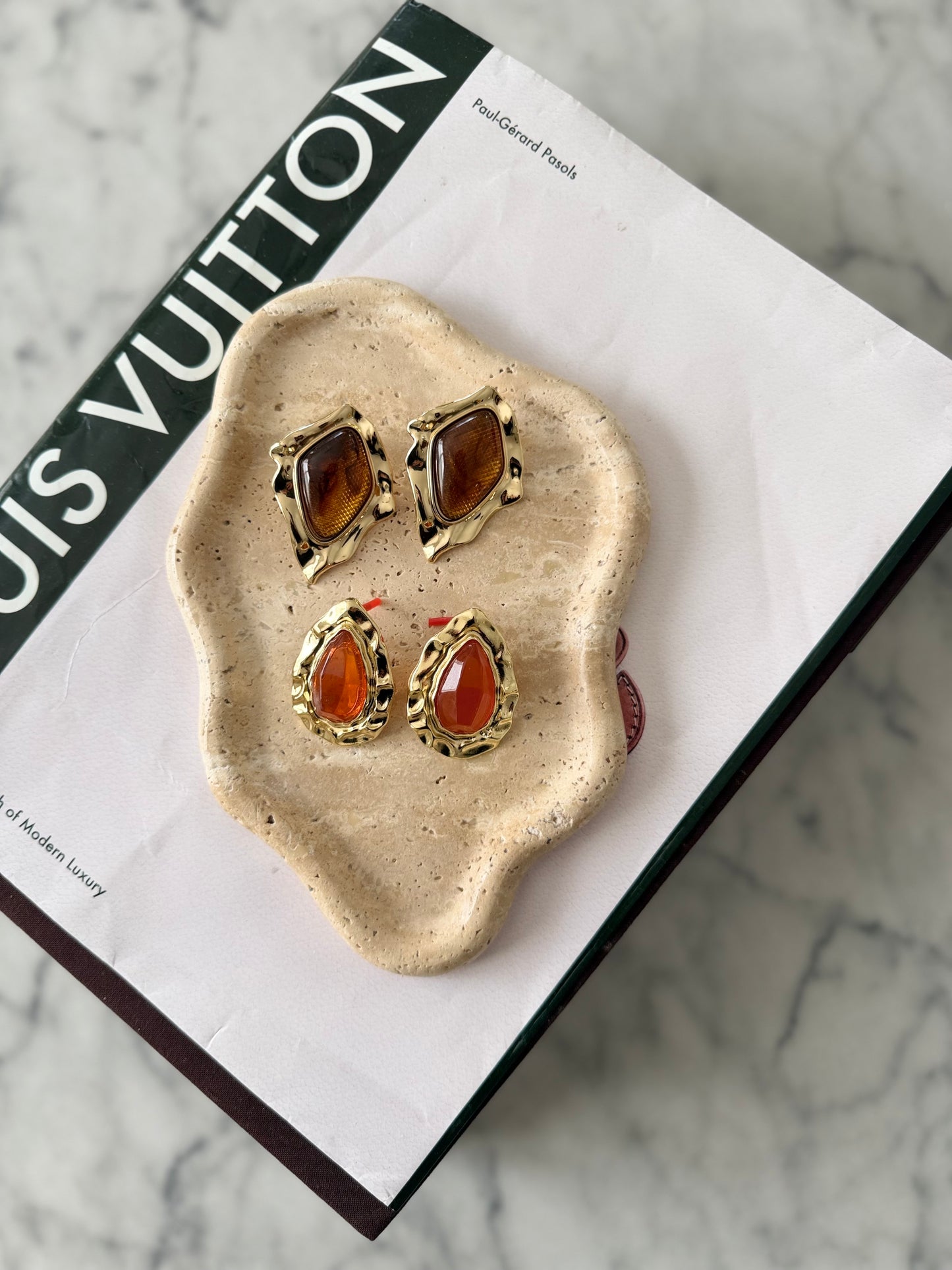 Orange and Gold Tear Drop Earrings