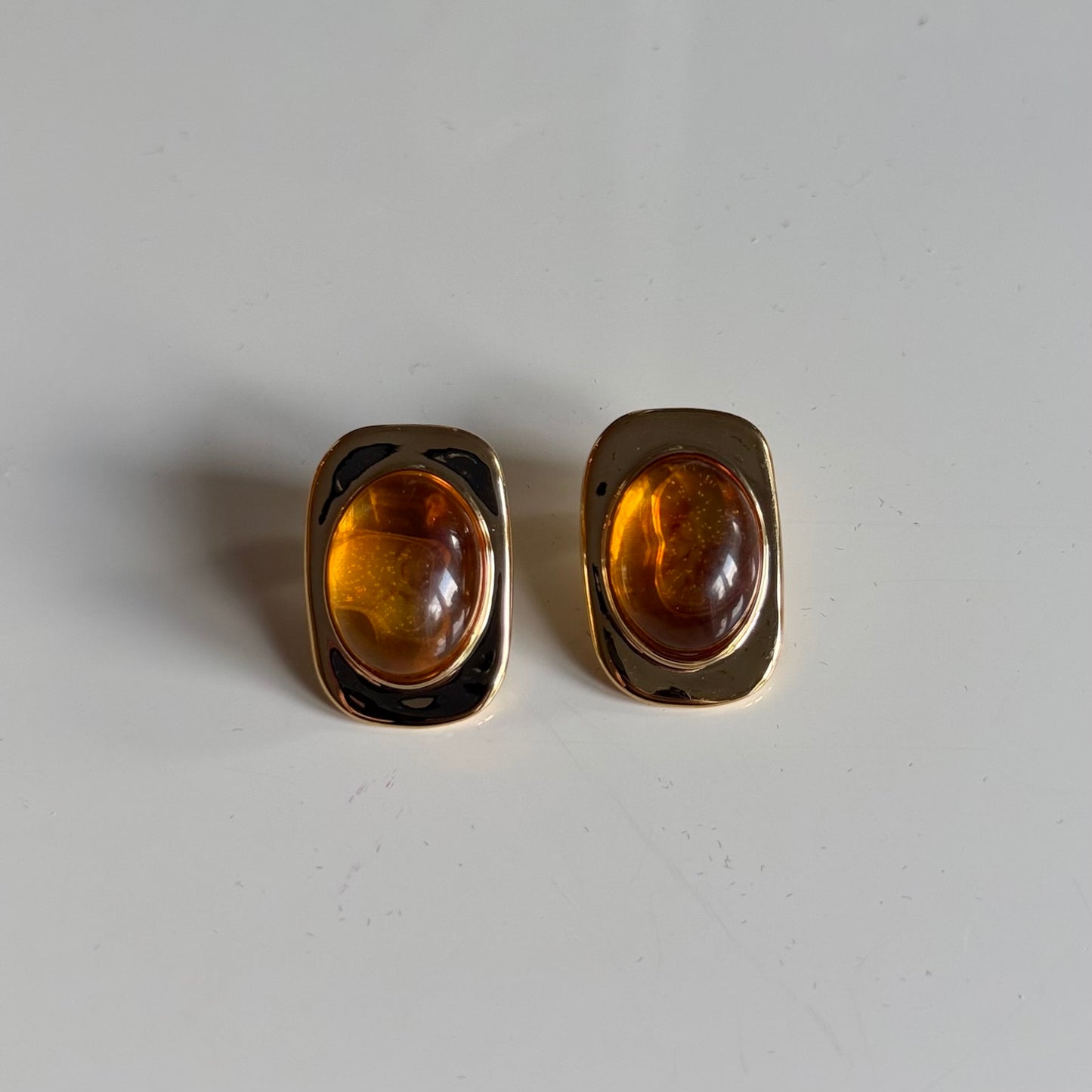 Brown Amber Rectangle Earrings
