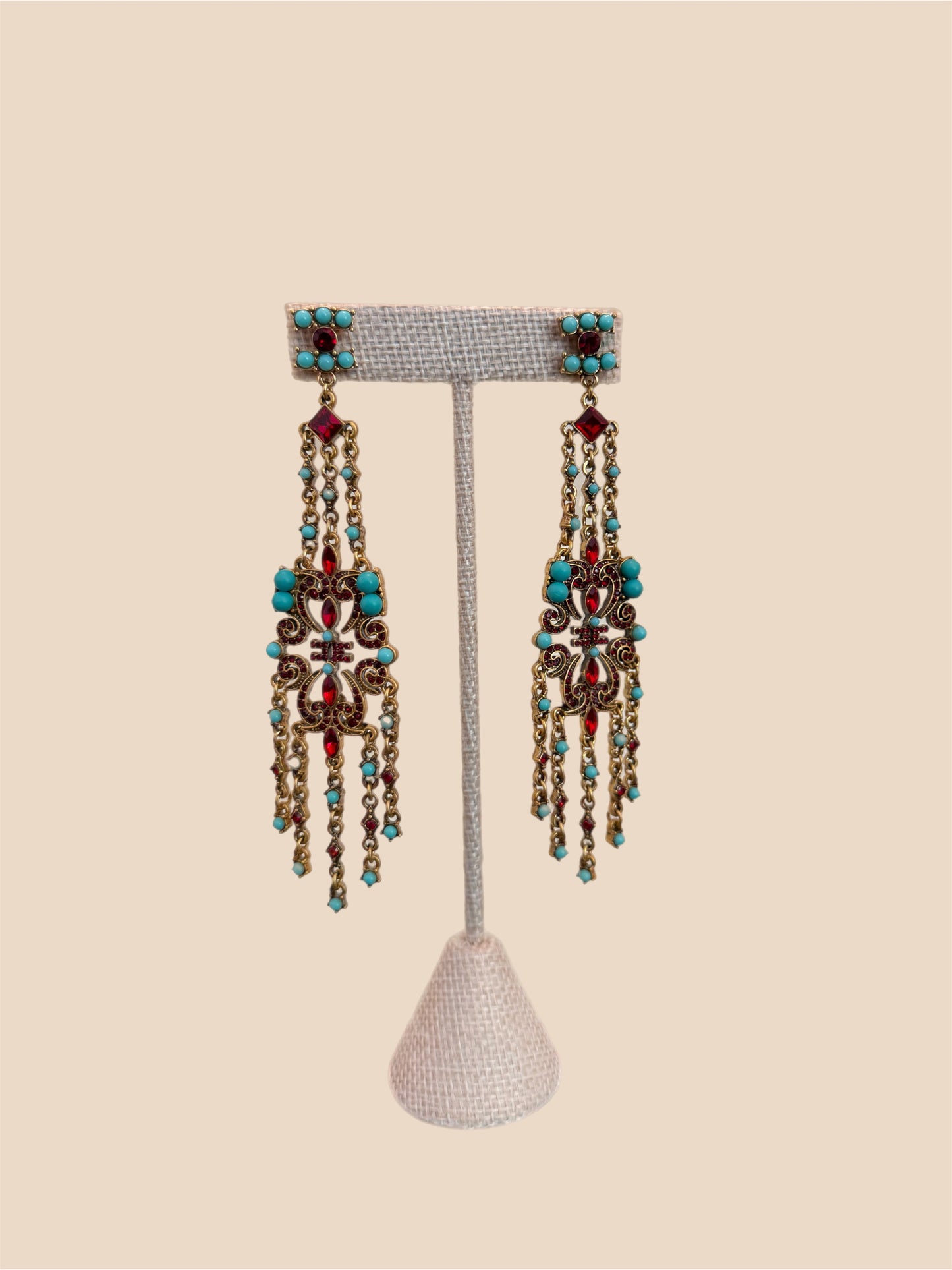 Gold and Turquoise Hanging Statement Earrings