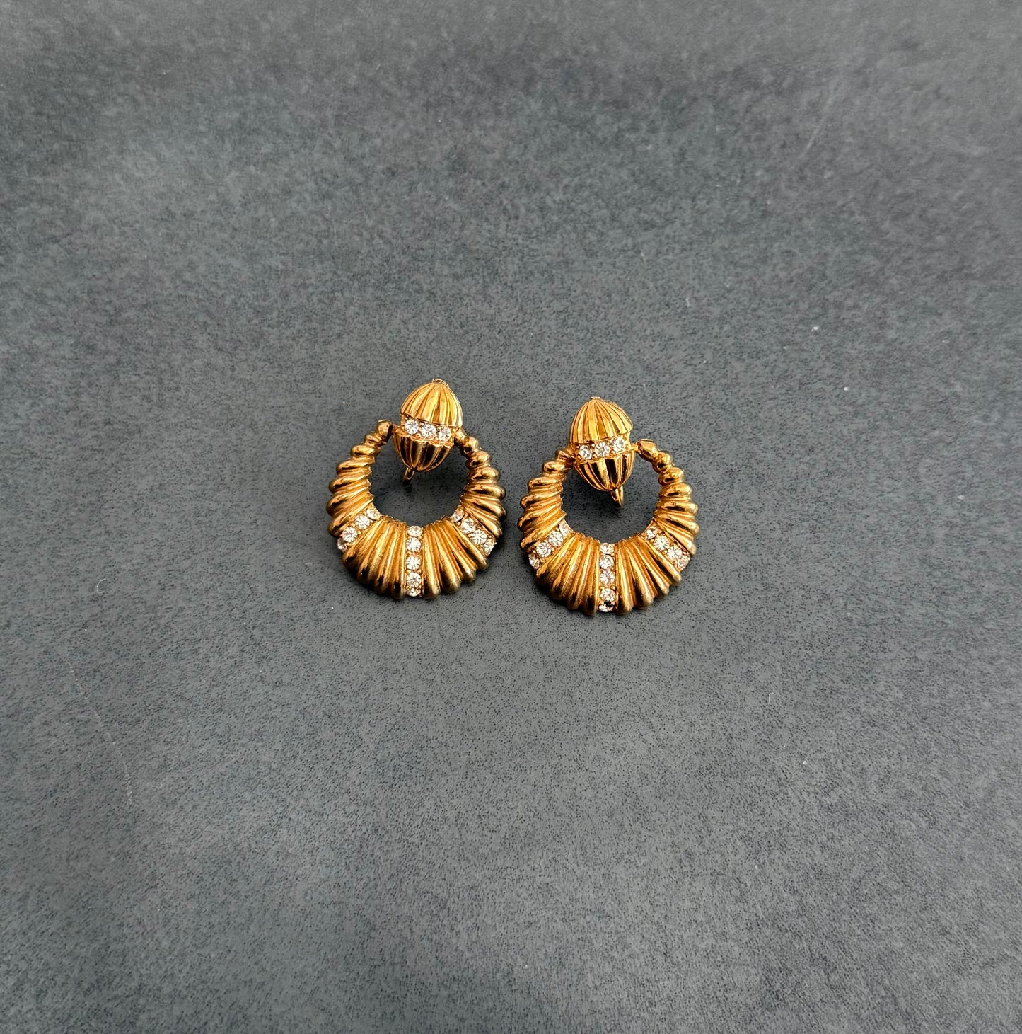 Gold And Rhinestone Door Knocker Earrings