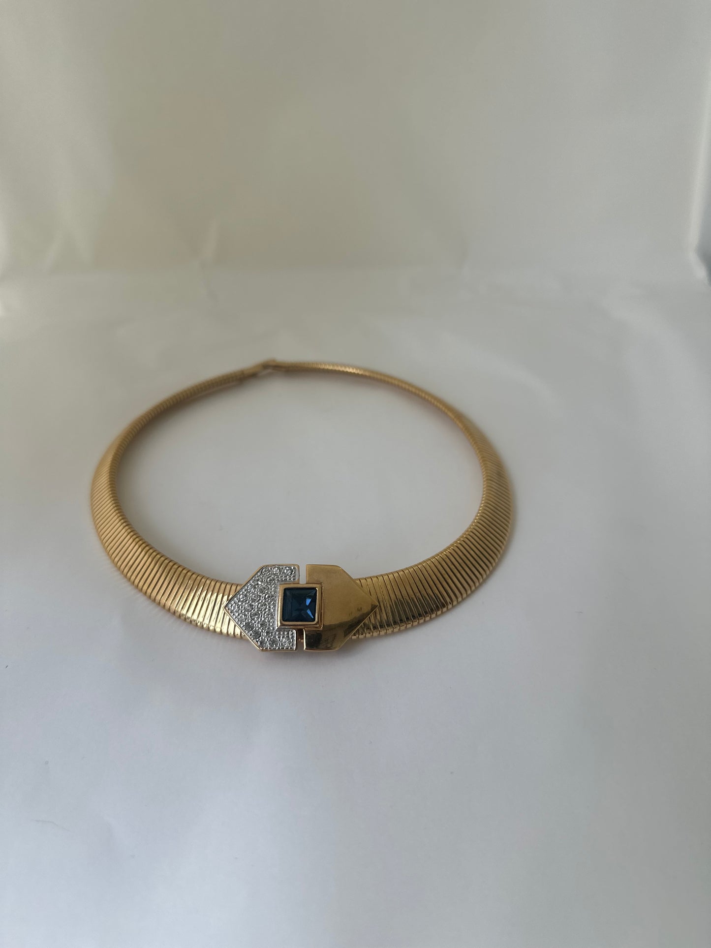 Vintage Omega Collar Necklace with Slider Blue Pendant