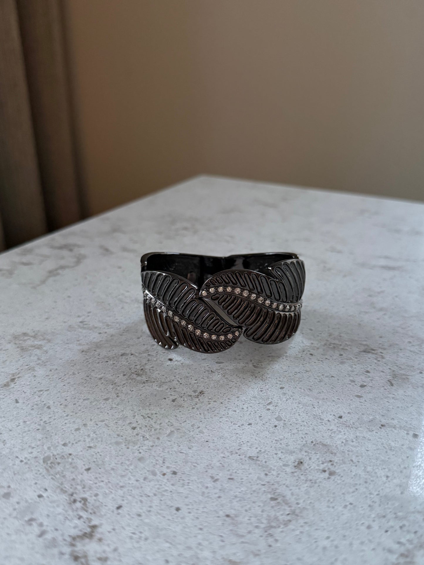 Vintage KJL Kenneth Jay Lane Leaves with Rhinestones Bangle Hinged Bracelet