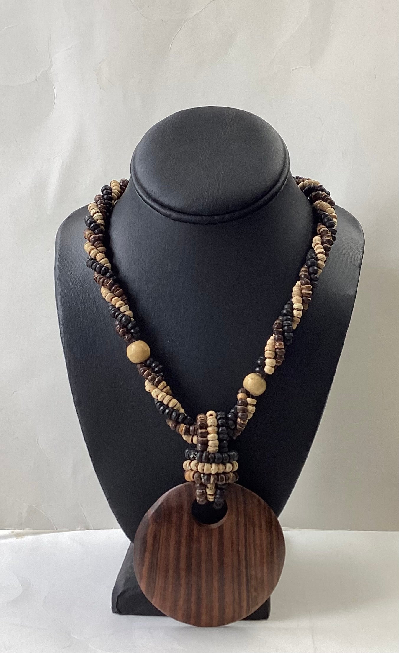 Vintage Tribal Wood Pendant Necklace