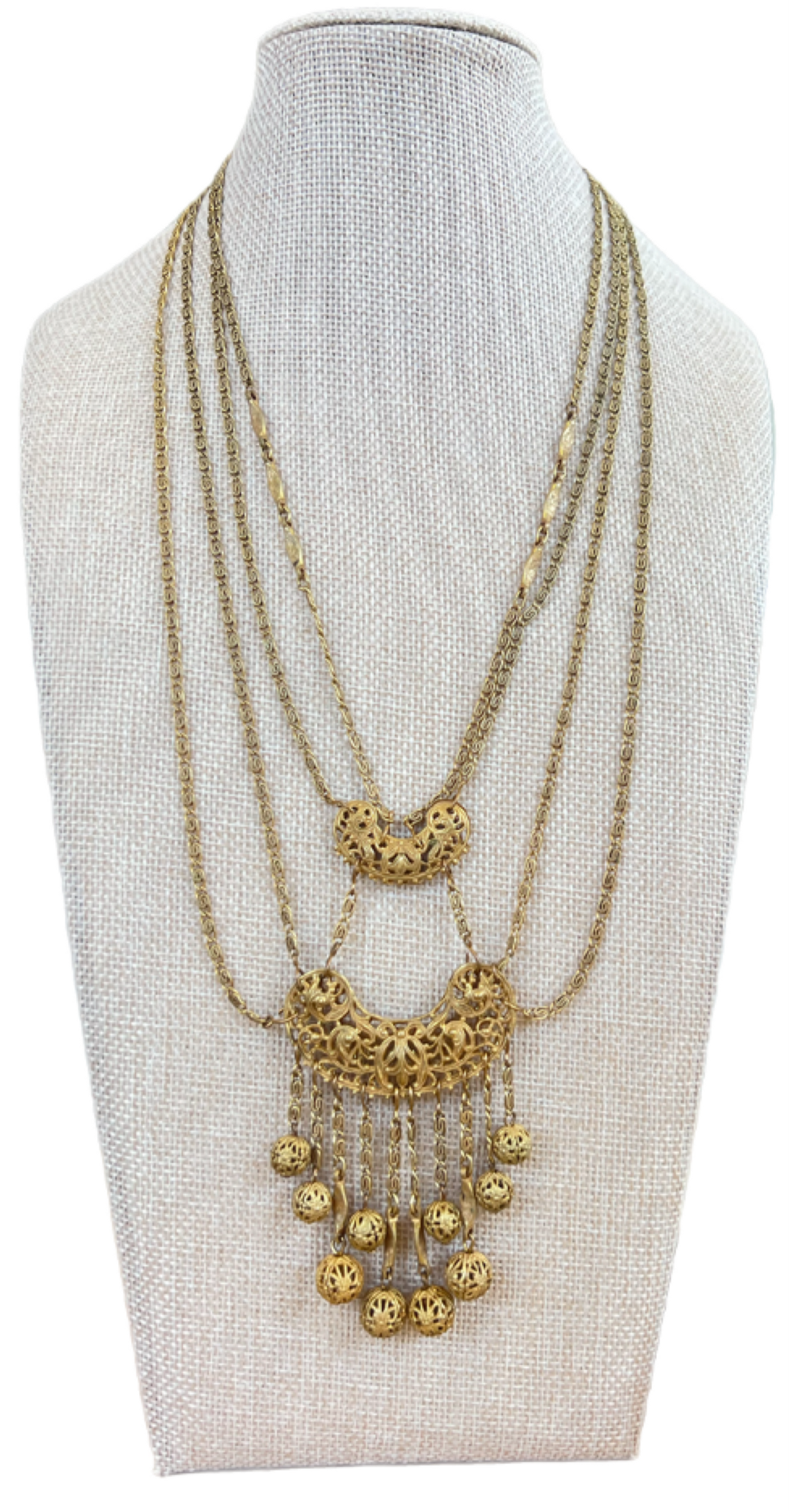 Vintage Multi Layer Fringe Statement Necklace