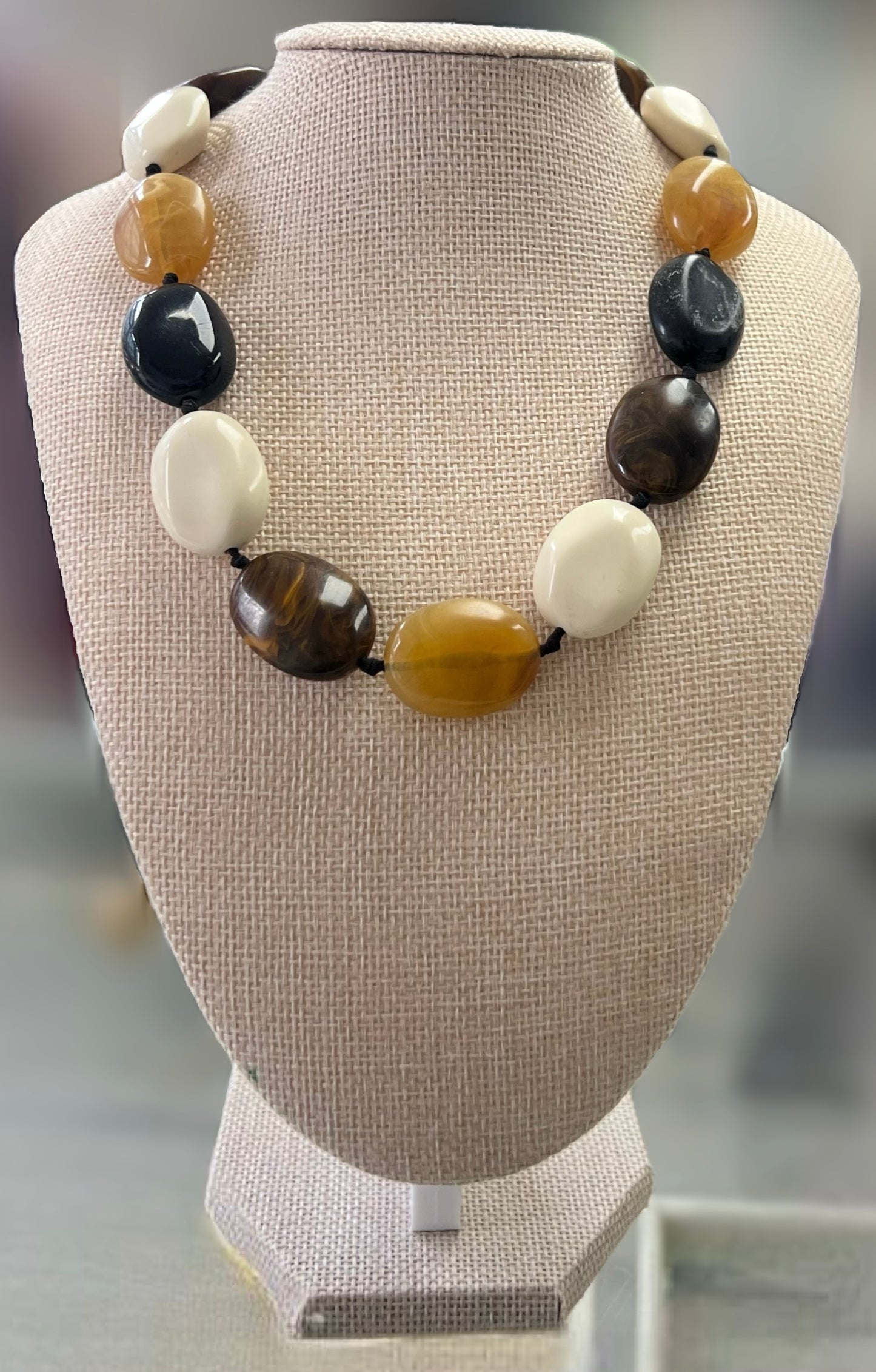 Beaded Browns And White Necklace