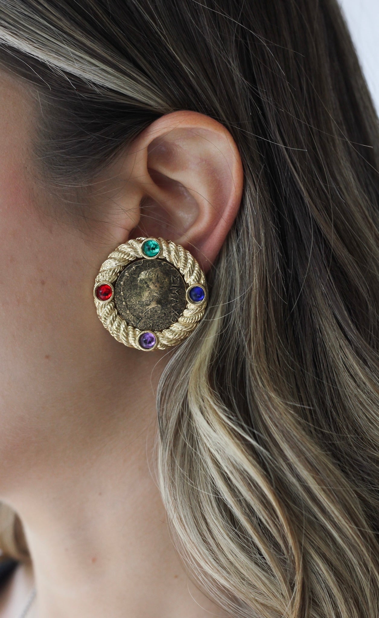 Vintage Braided Colored Coin Earrings