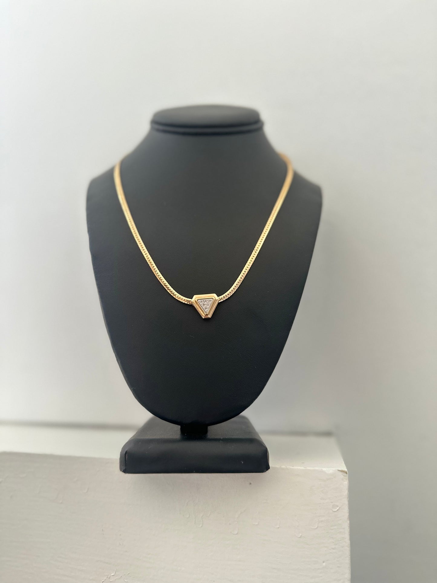 Gold Rhinestone Triangle Pendant Necklace