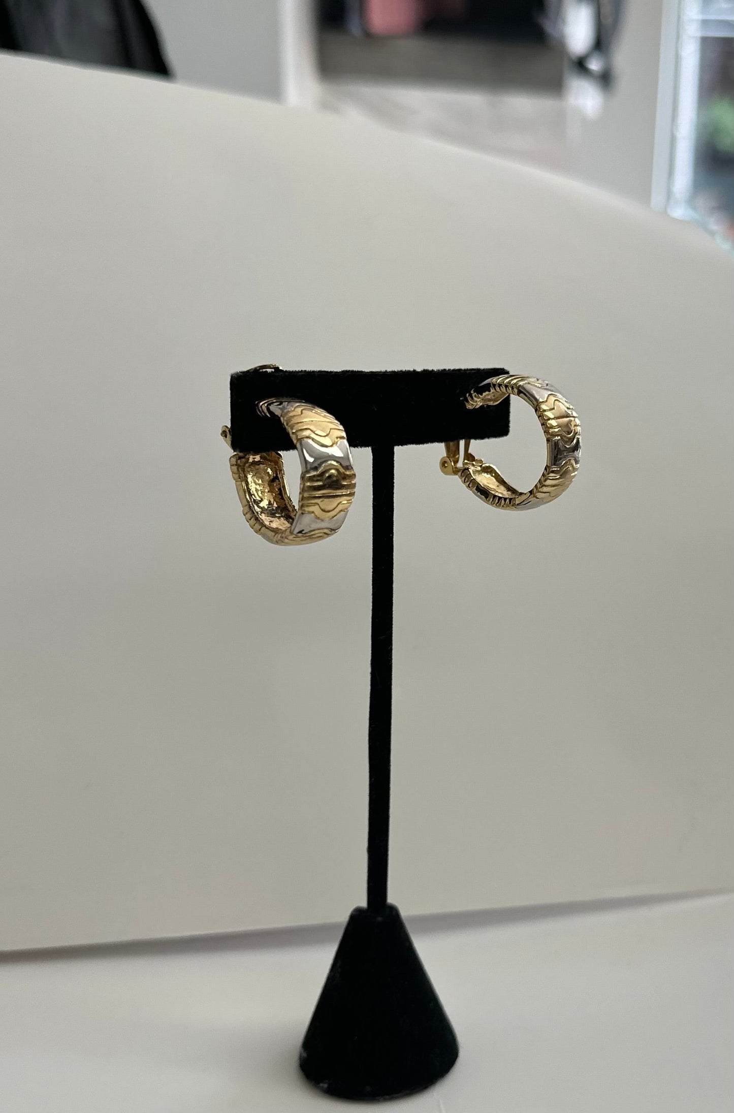 Parenthesis Link Two Tone Clip On Hoop Earring