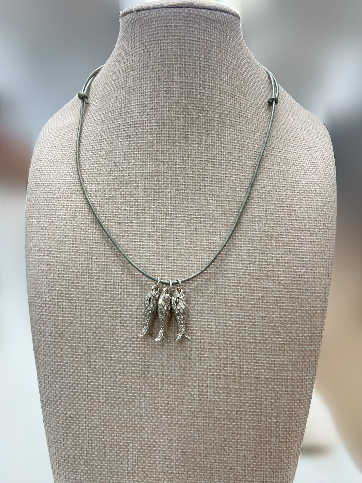 Adjustable Rope Silver Fish Necklace
