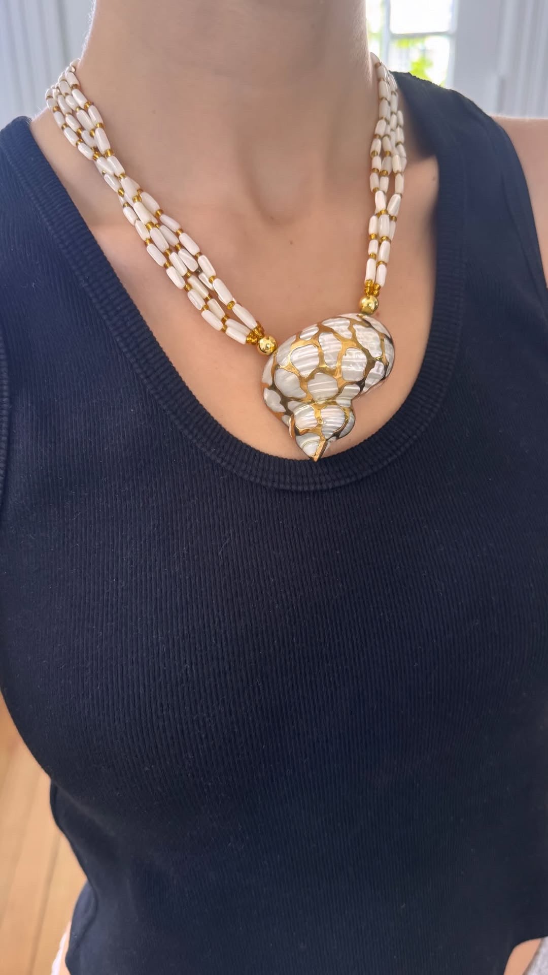 White Beaded Shell Necklace