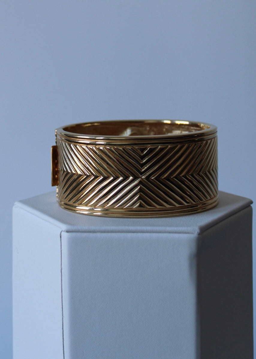Gold Cuff with Blue and Grey Diamond Shape