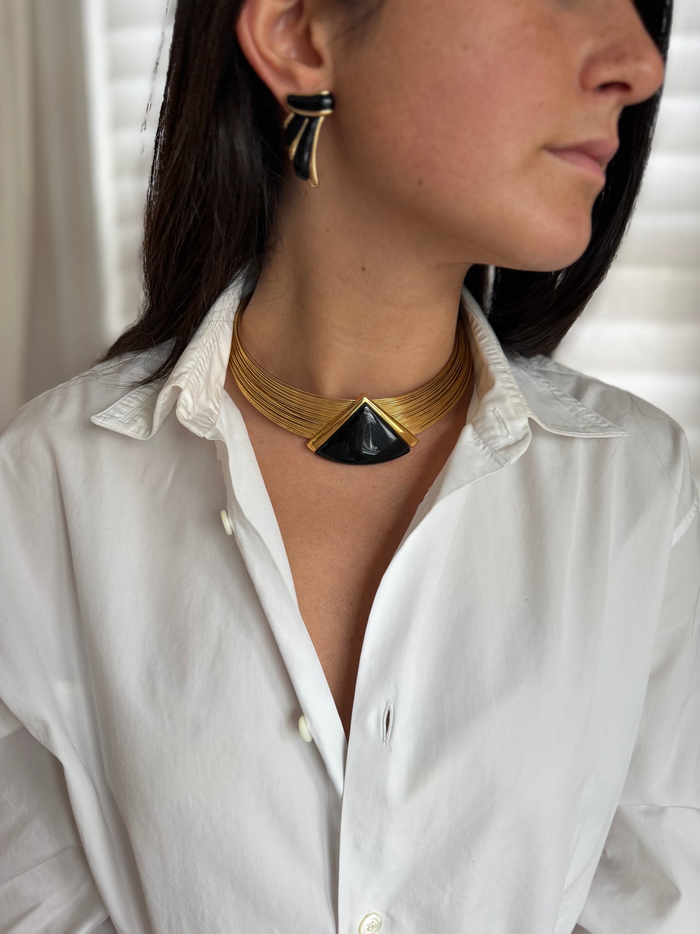 Vintage Gold and Black Wire Choker and Matching Earring