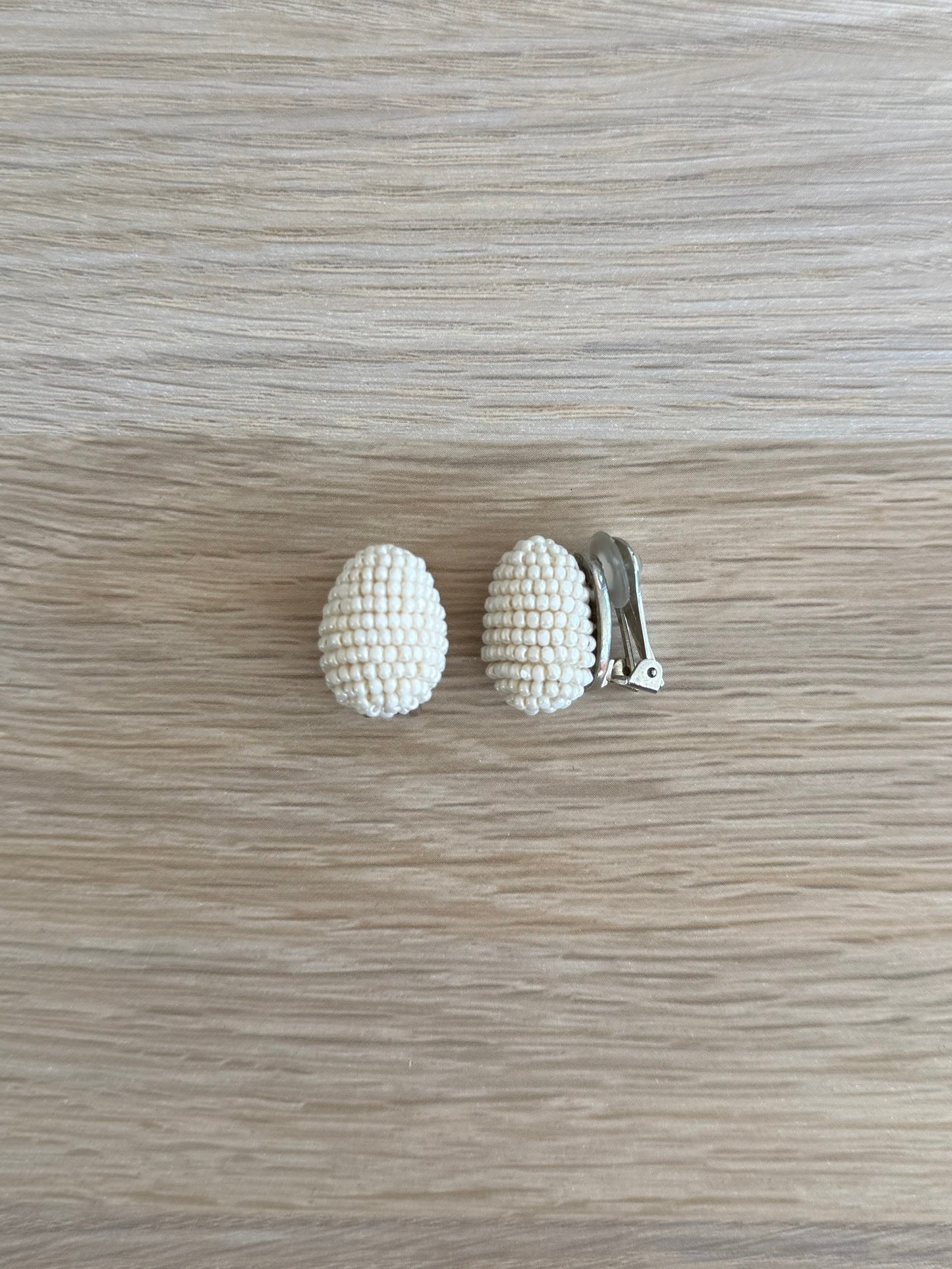 Vintage Oscar De La Renta Beaded White Earring
