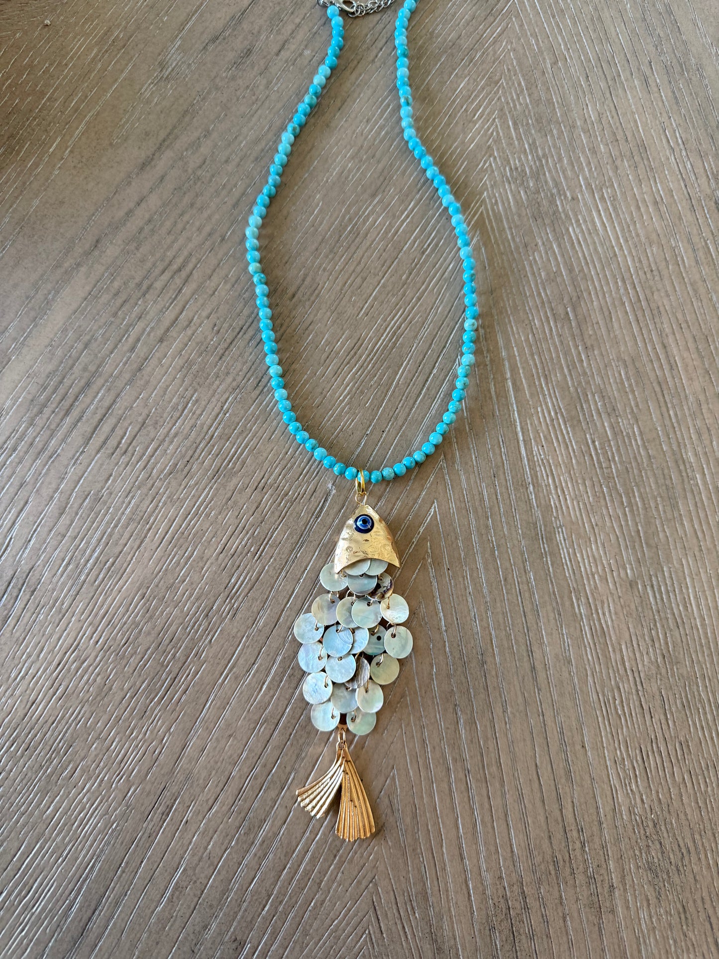 Turquoise Sequin Fish Necklace