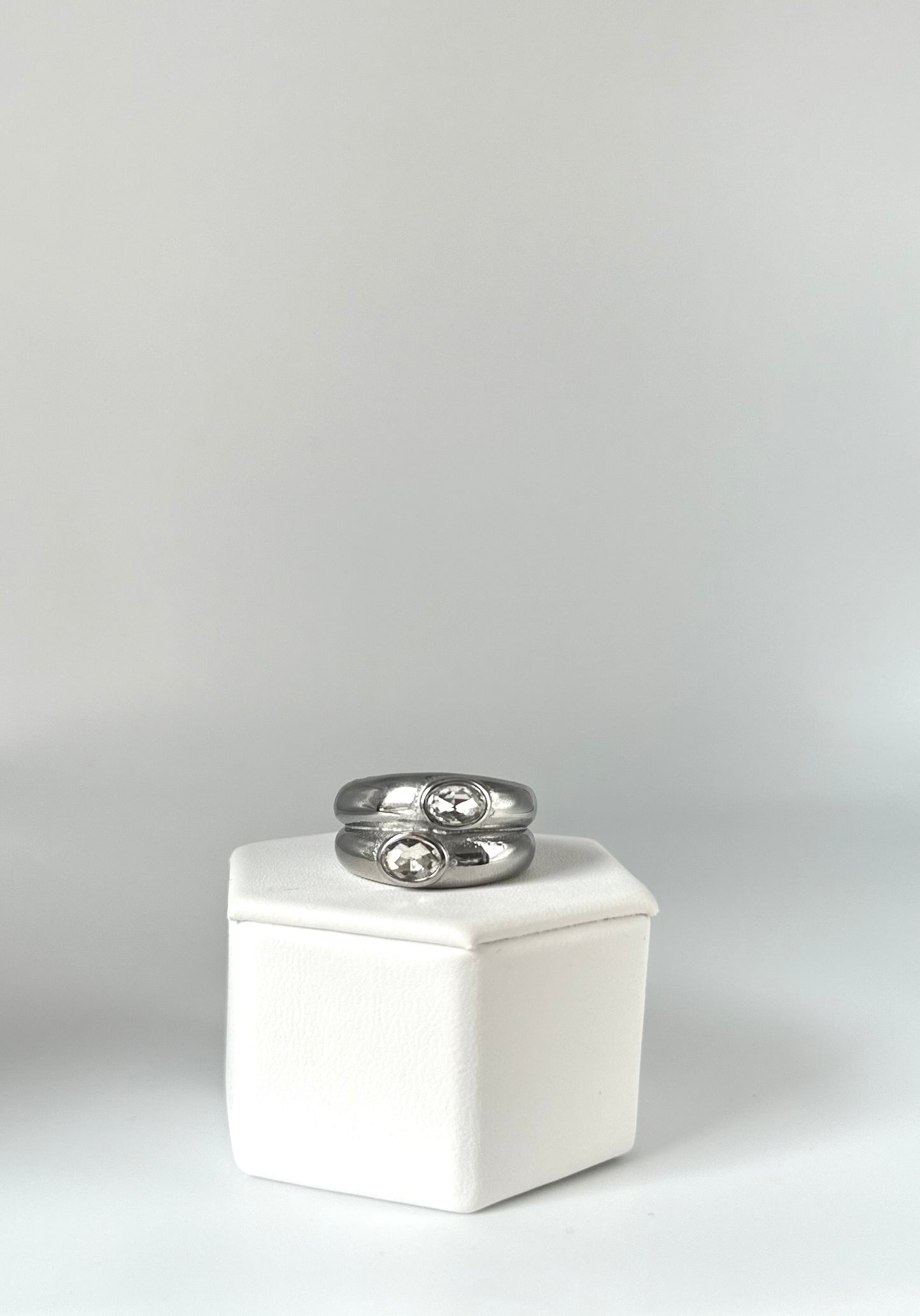 Silver Double Crystal Ring