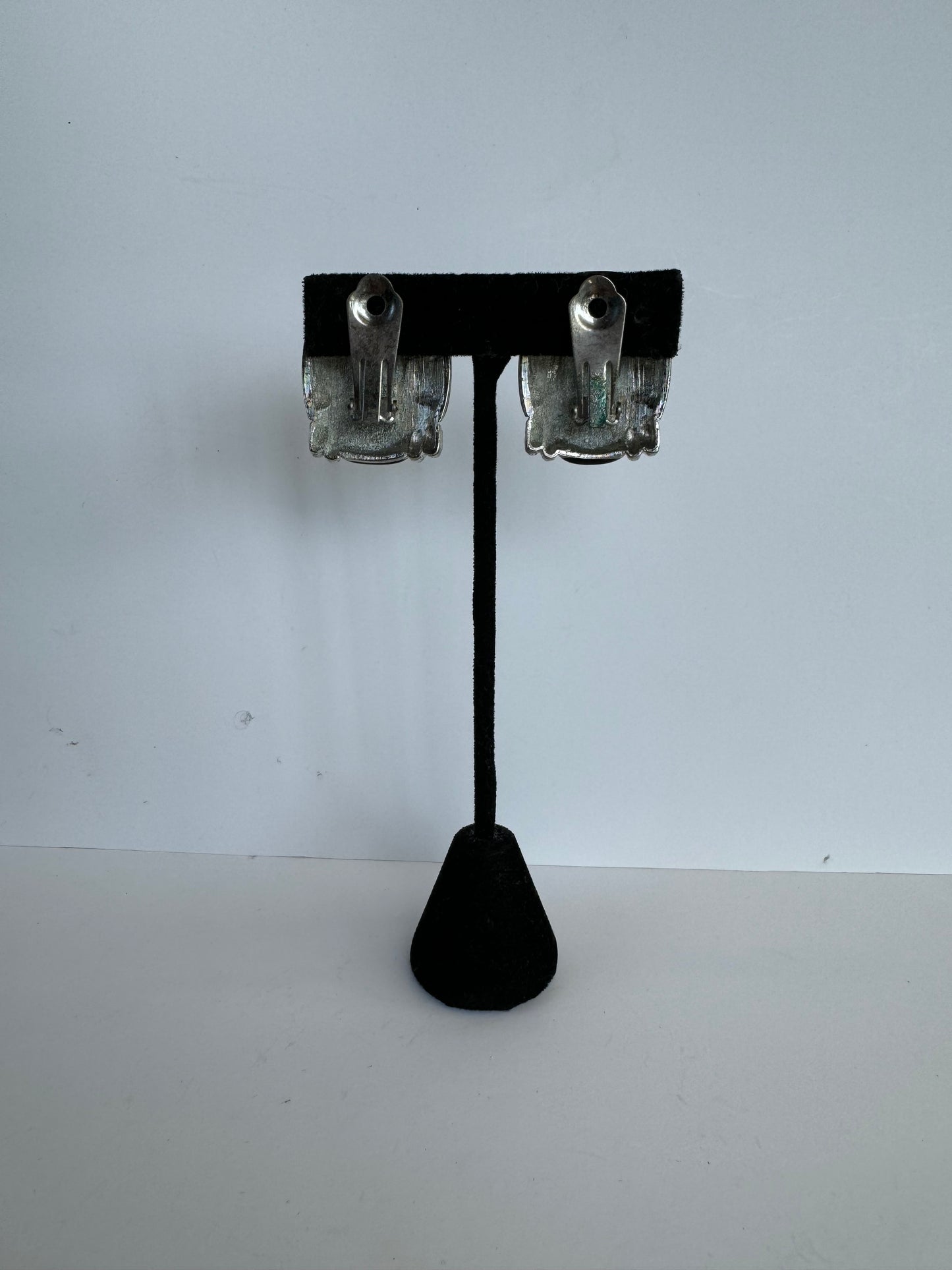 Vintage Black Enamel and Silver Clip On