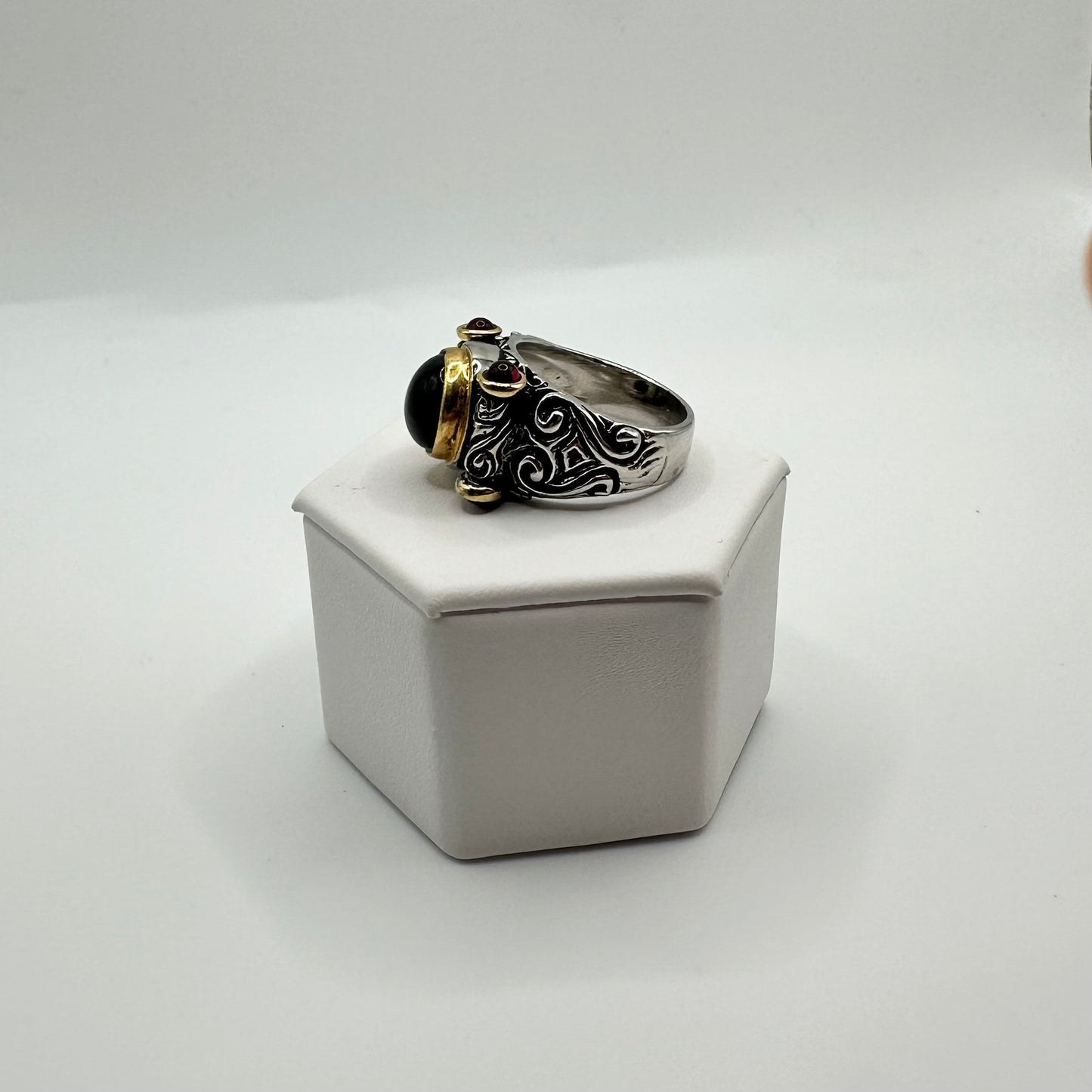 Black and Ruby Cabochon Stone Ring