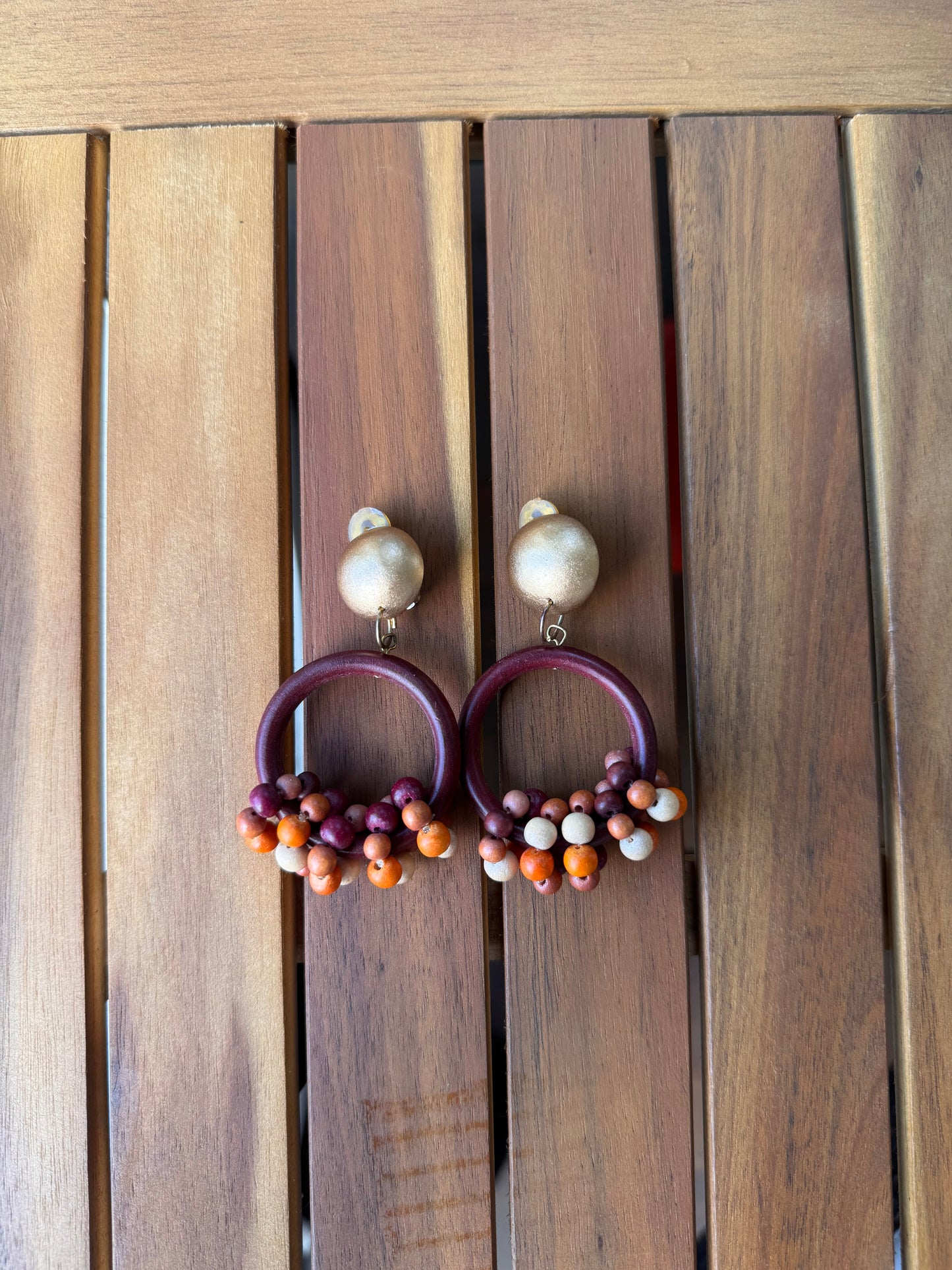 Beaded Purple Round Gold Dome Earrings