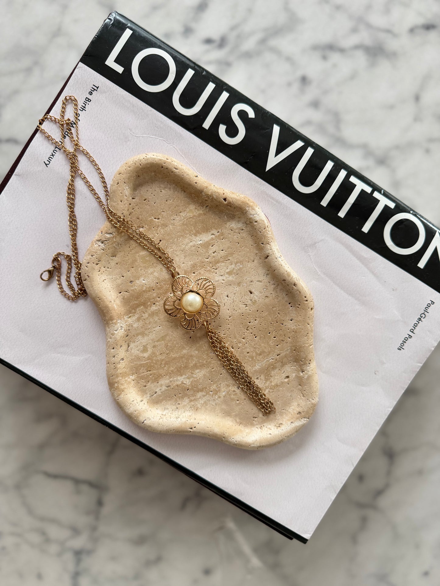 Gold Flower Pearl Tassel Necklace