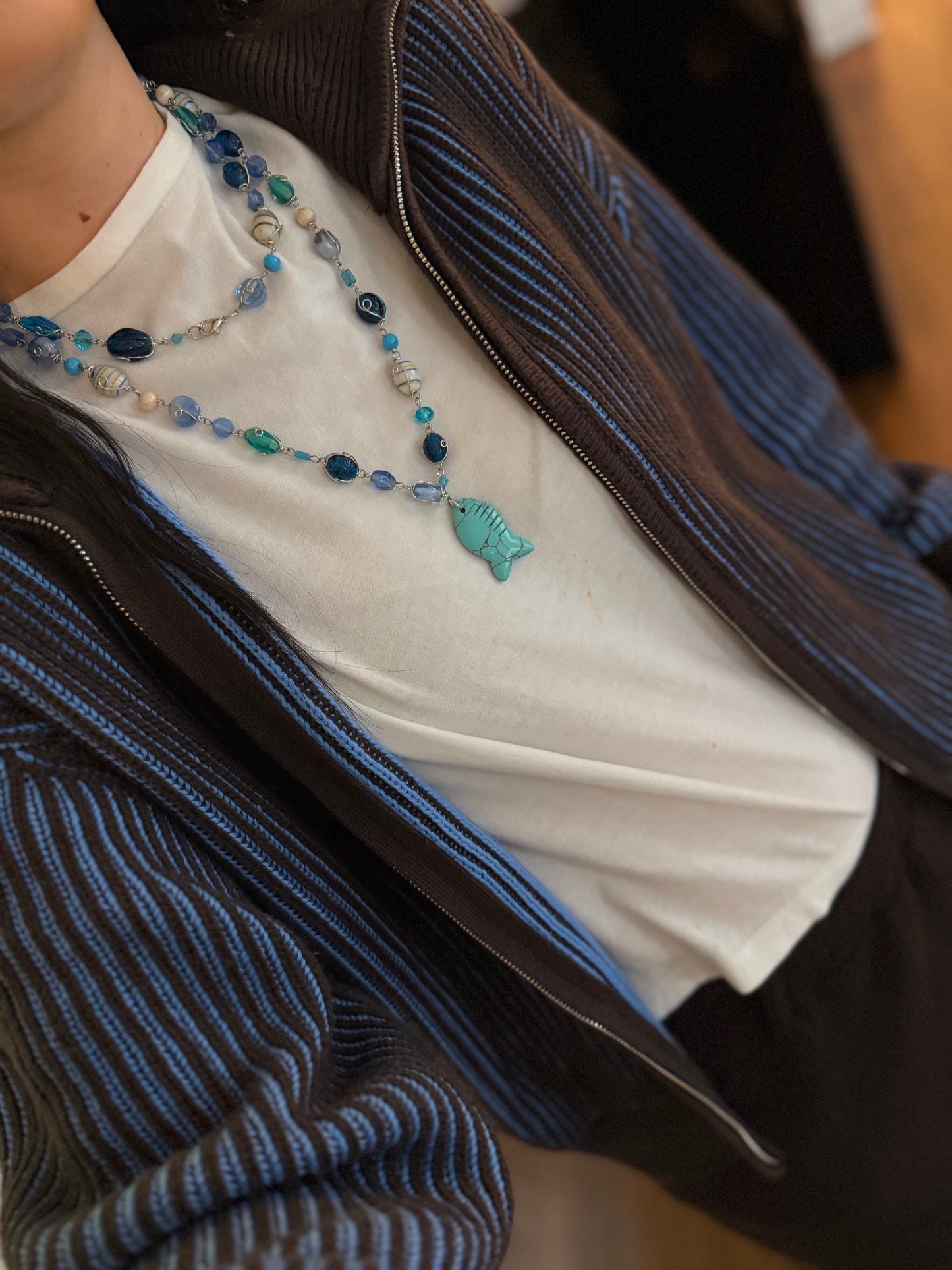 Turquoise Beaded Fish Necklace