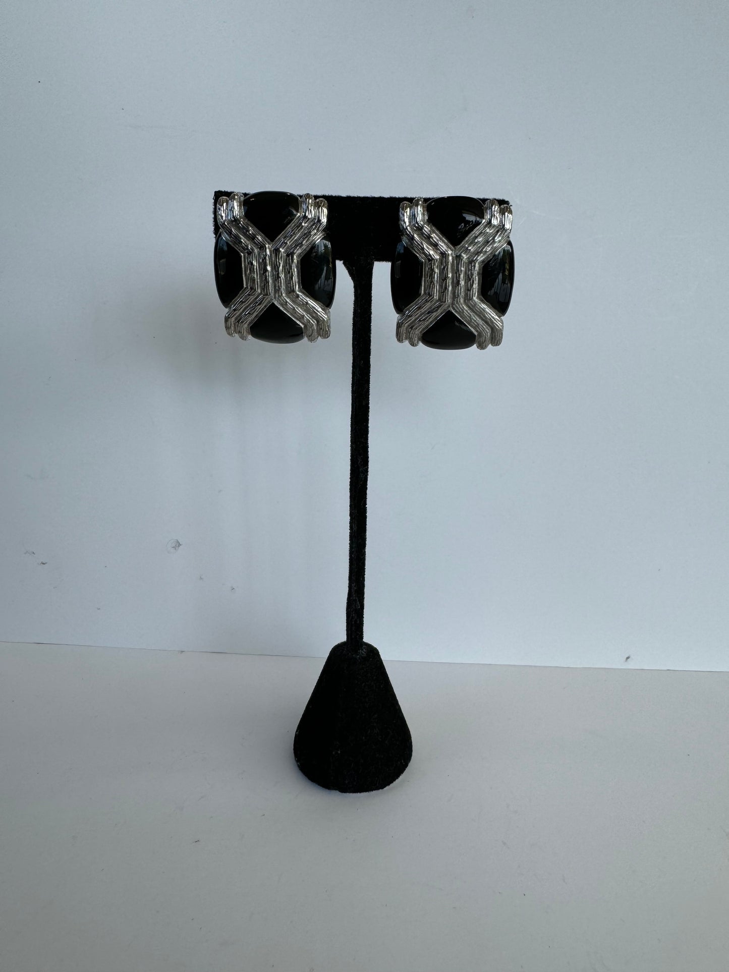 Vintage Black Enamel and Silver Clip On