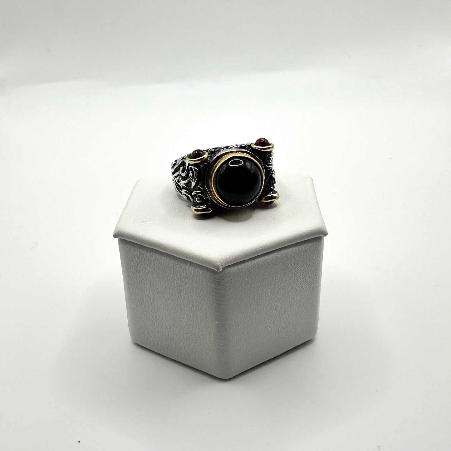 Black and Ruby Cabochon Stone Ring