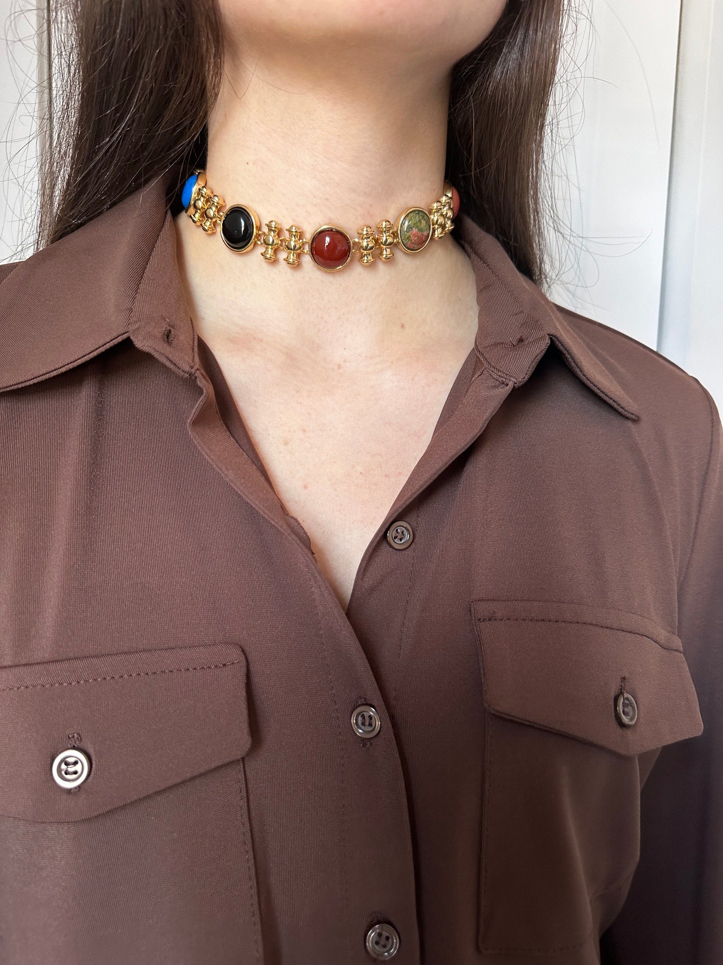 Vintage Gold Multi Color Stone Choker