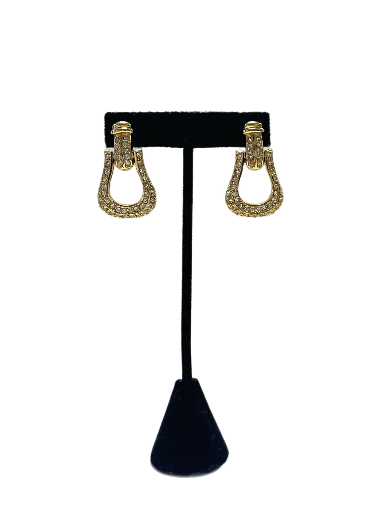 Vintage Door Knocker Gold and Crystal Earrings