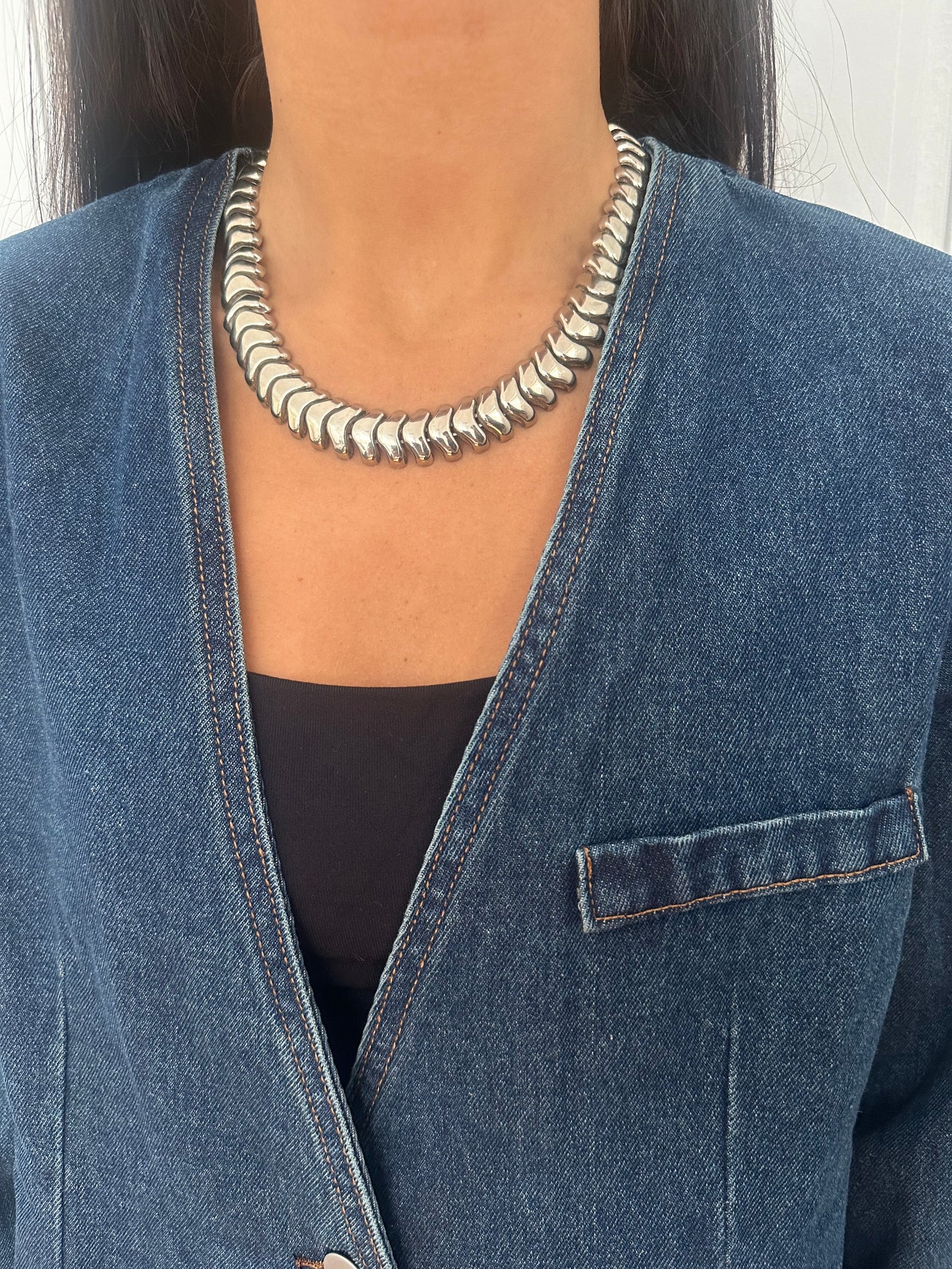 Vintage Silver Link Collar Necklace