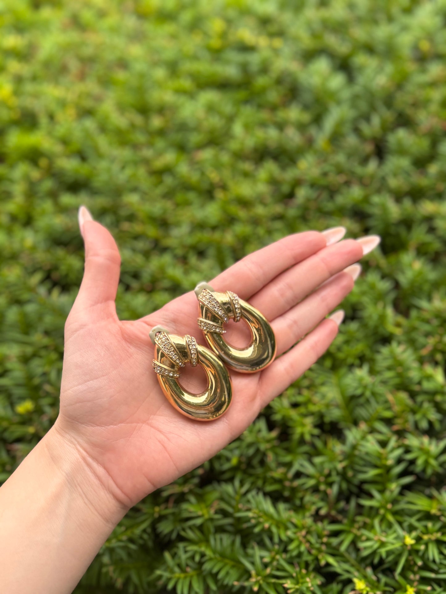 Ciner Golden Rhinestone Hoop Earrings