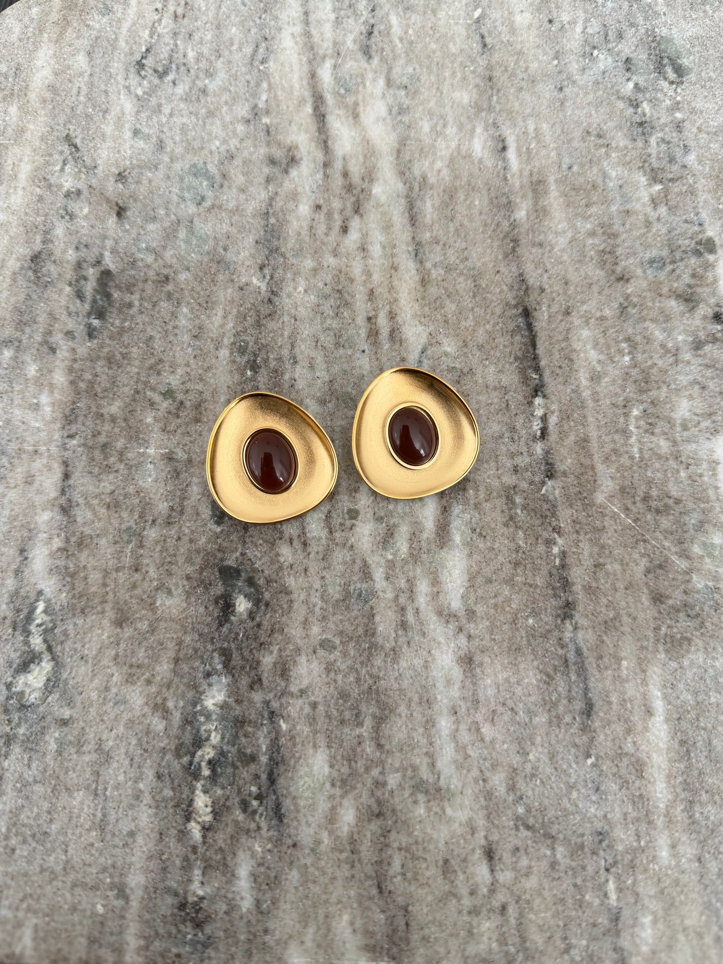 Gold and Burgundy Triangle Earrings